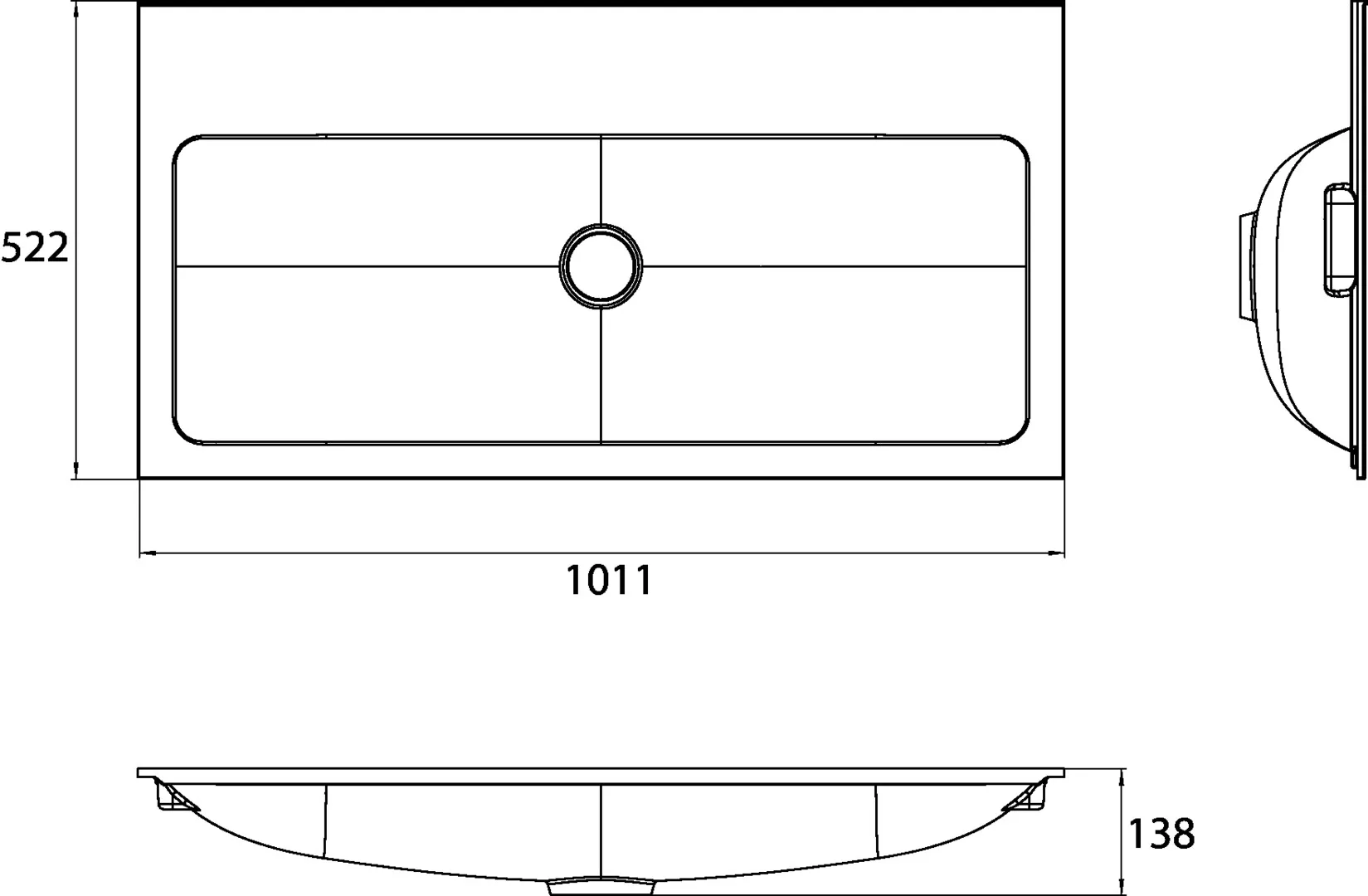 Waschbecken evo, 3x Bohrung, 1011 mm, weiss Waschbecken evo, 3x Bohrung, 1011 mm, weiss