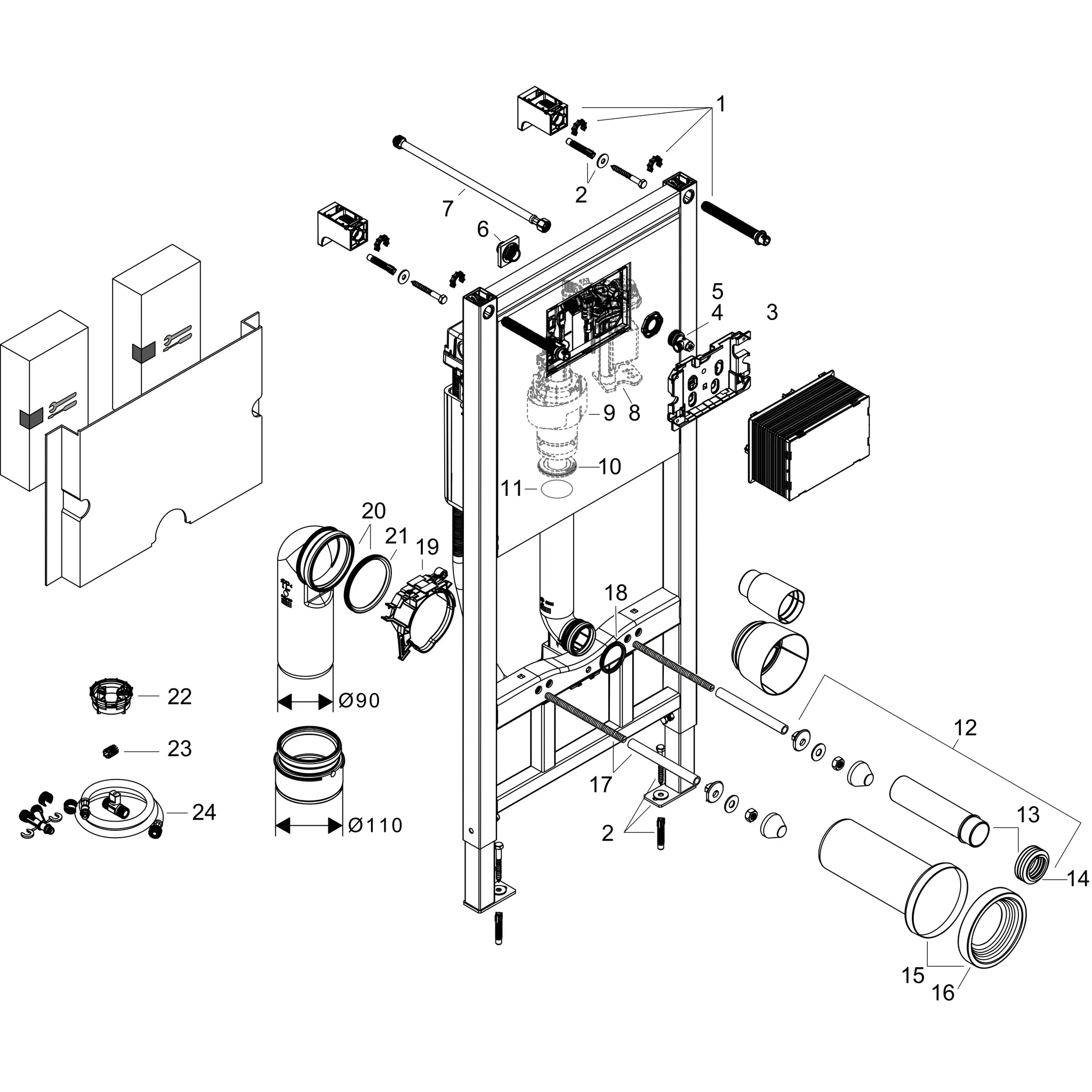 Hansgrohe iFrame universal Unterputzspülkasten 1120 für Wand-WC, Trocken- und Nassbau, verstellbare Entwässerungstiefe 75–115 mm, Spülmengen 6 l / 3 l, Anschluss R ½ Hansgrohe iFrame universal Unterputzspülkasten 1120 für Wand-WC, Trocken- und Nassbau, verstellbare Entwässerungstiefe 75–115 mm, Spülmengen 6 l / 3 l, Anschluss R ½