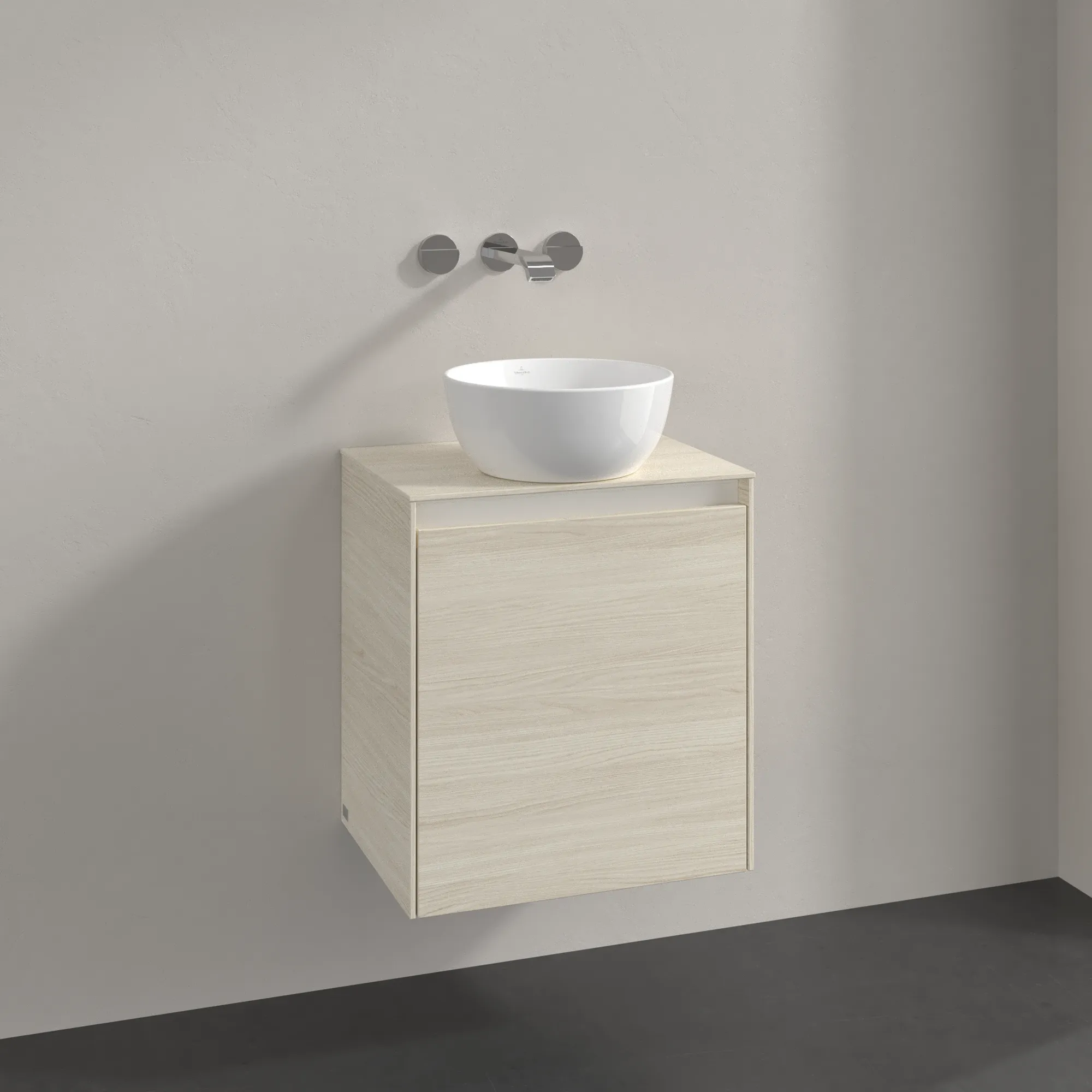 Villeroy & Boch Waschtischunterschrank „Collaro“ 500 × 548 × 380 mm White Oak, für Becken mittig, Anschlag links, mit Beleuchtung