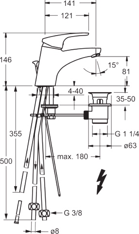 HA Einhebelmischer Waschtischbatterie HANSAMIX 0113 Kupferrohr Zugstangenablaufgarnitur Ausladung 141 mm DN15 Chrom