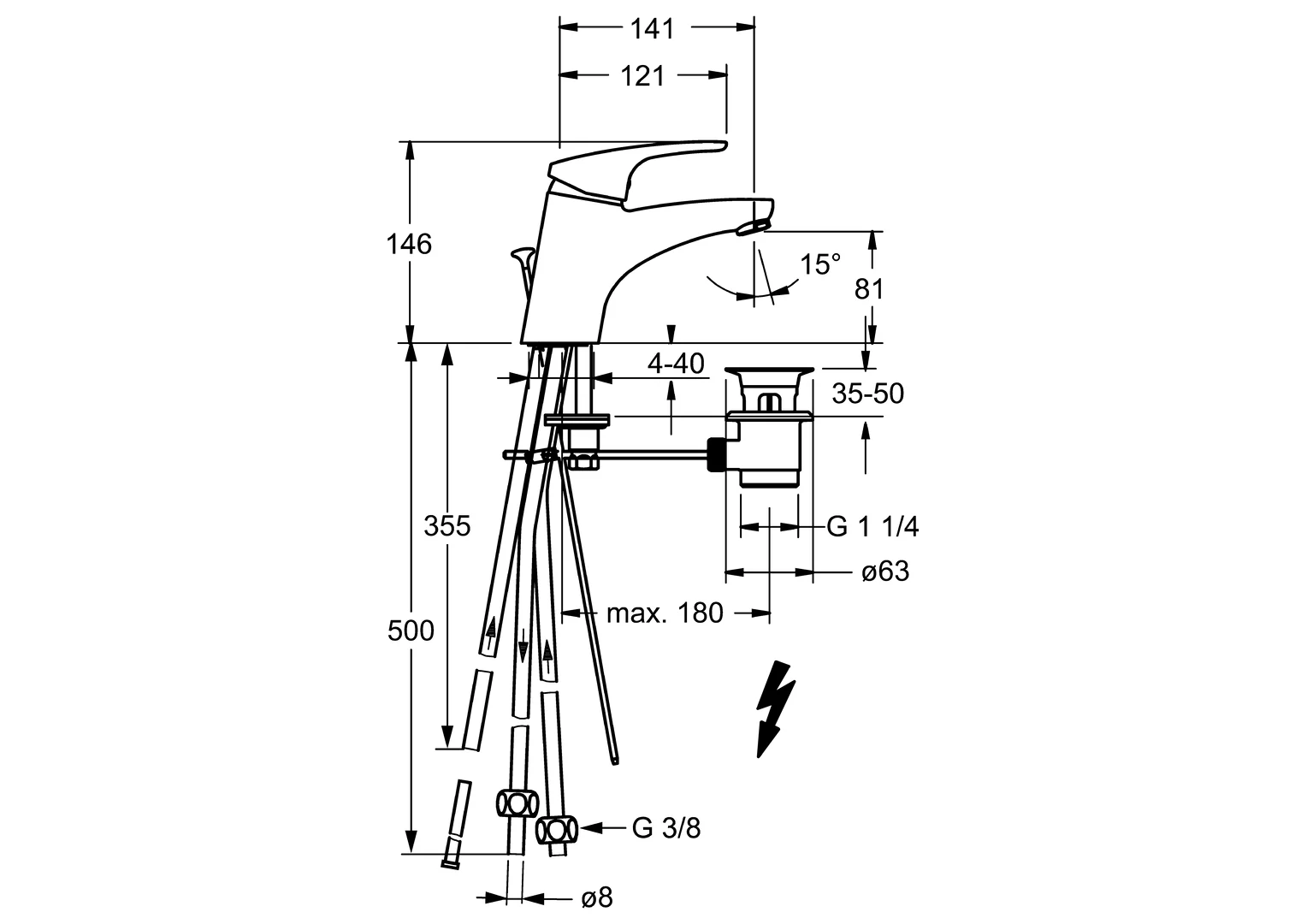 HansaMIX Waschtischarmatur Einhebelmischer HansaMIX 0113 Kupferrohr Zugstangenablaufgarnitur Ausladung 141 mm DN15 Chrom