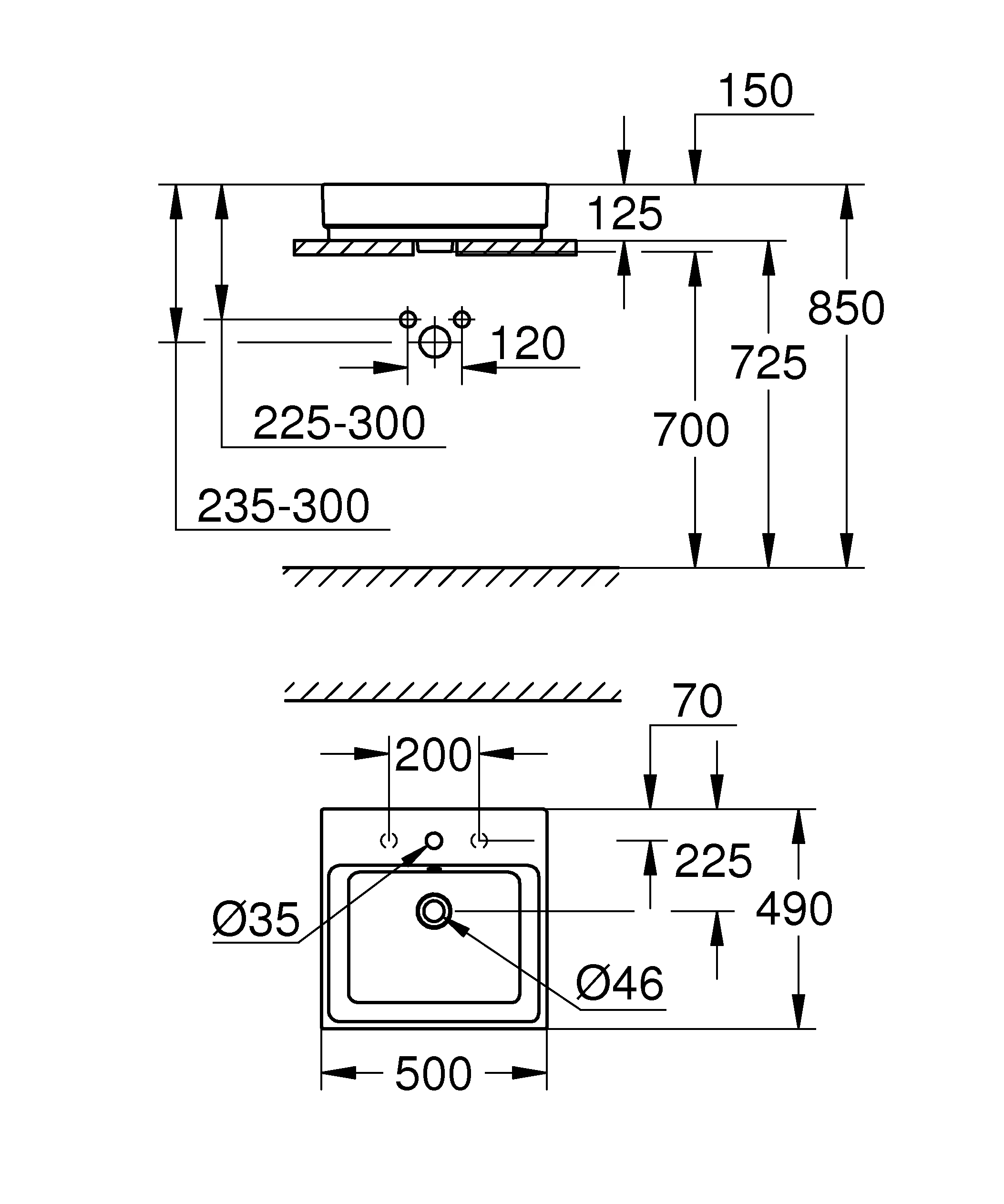 Aufsatzwaschtisch Cube Keramik 39478_H, 500 x 490 mm, 1 Hahnloch, 2 weitere vorgestochen, Rückseite glasiert, PureGuard Hygieneoberfläche, aus Sanitärkeramik, alpinweiß