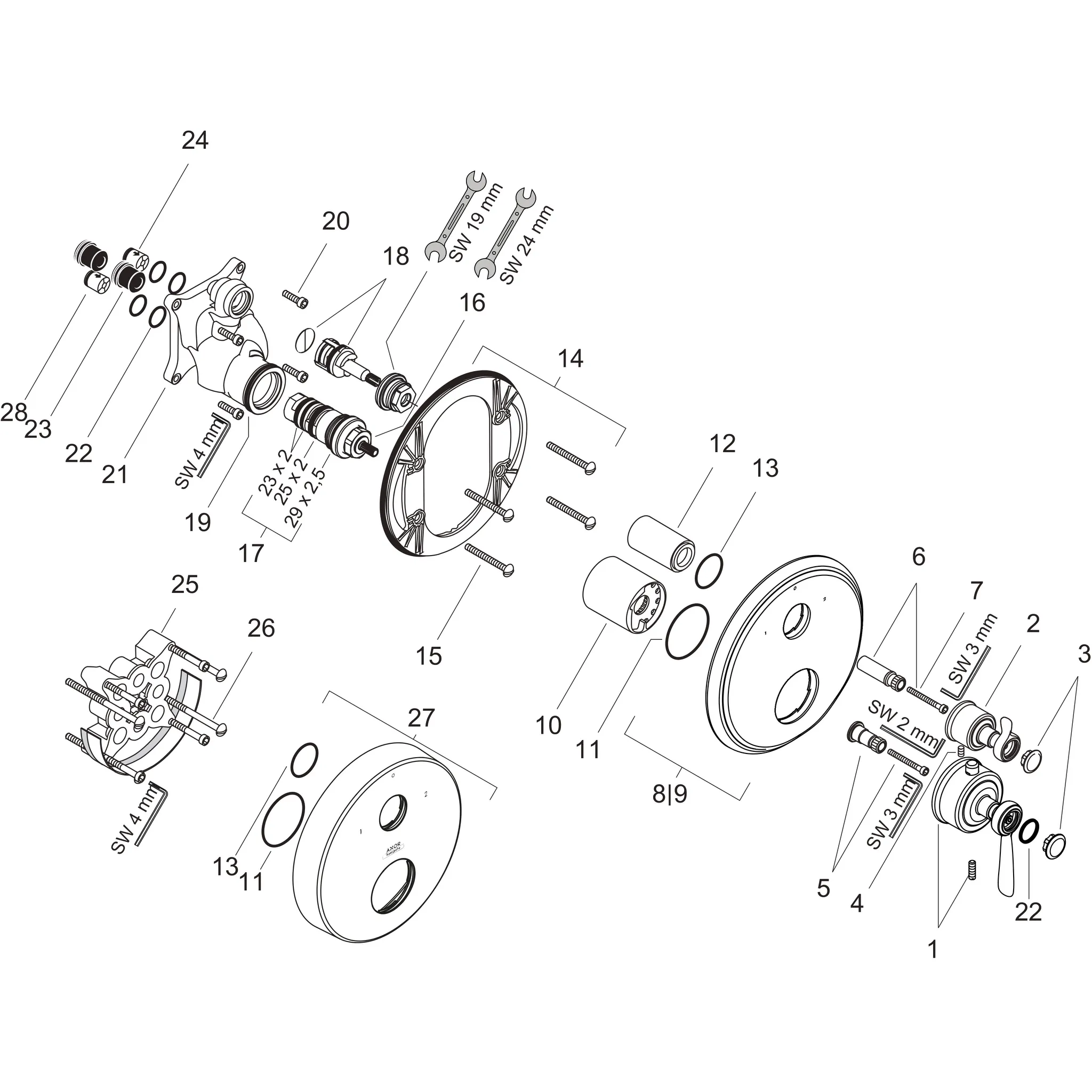 Thermostat UP Axor Montreux F-Set Hebelgriff chr.mit Absperr-u.Umstellv.