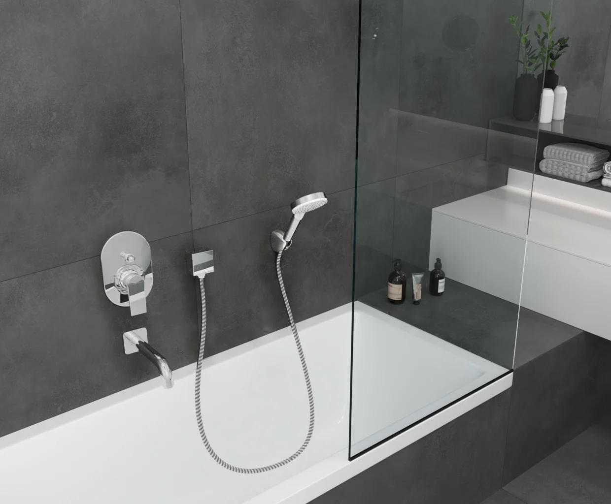 Hansgrohe FixFit Wandanschluss Square mit Rückflussverhinderer, Chrom, Anschlusswinkel aus Kunststoff, Material Abdeckung: Kunststoff, Anschlussart: G 1/2