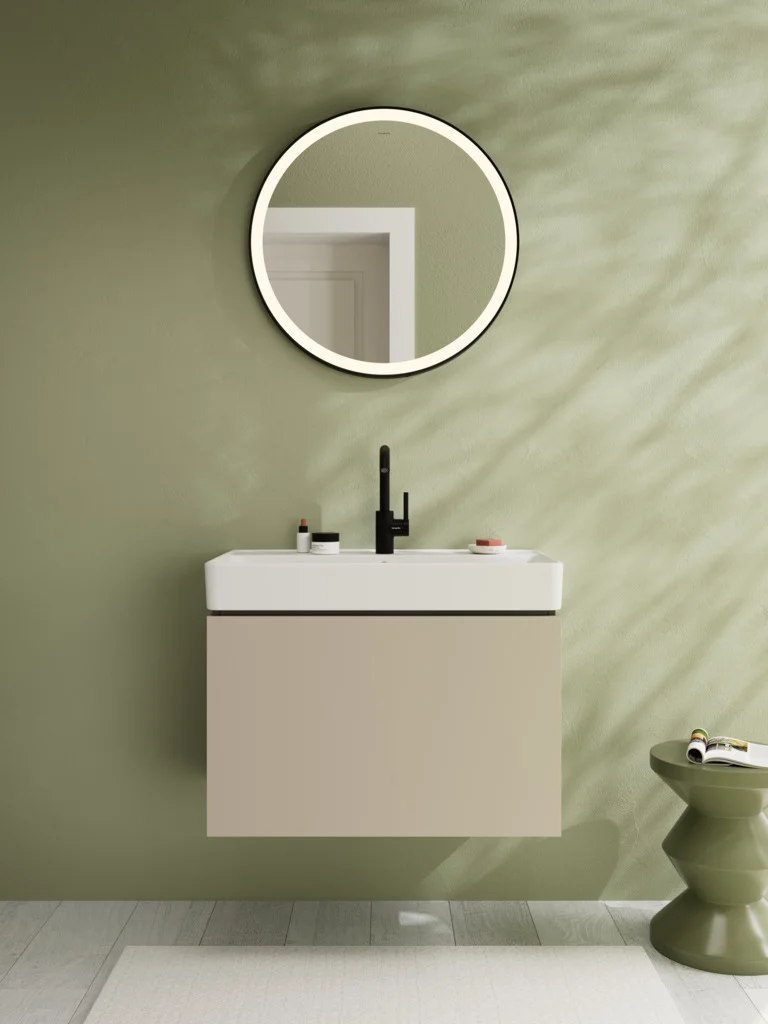 Hansgrohe Xarita Lite S Spiegel mit runder LED-Beleuchtung, mattschwarz, Maße 700 x 700 x 30 mm