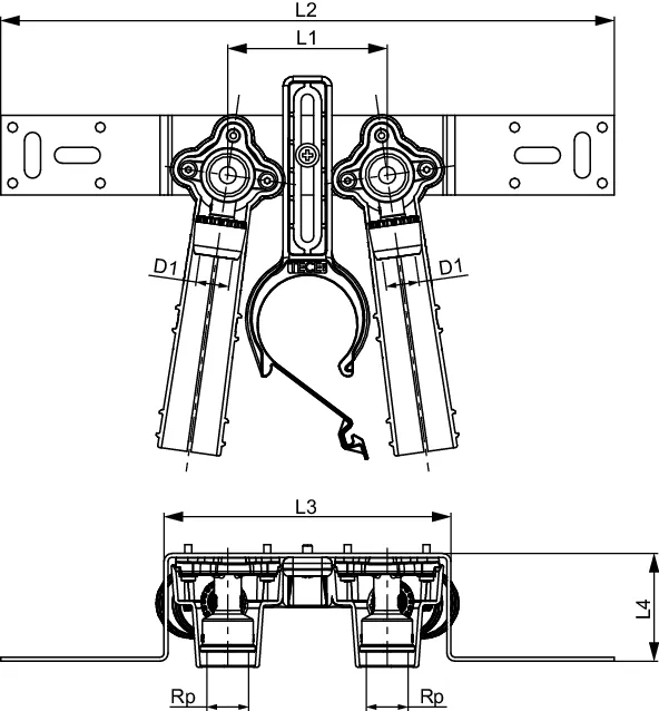 TECElogo-Ax Montageeinheit 80 mm mit Wandscheibe Dimension 16 × Rp 1/2″, Si-Bronze, HT-Bogenhalter