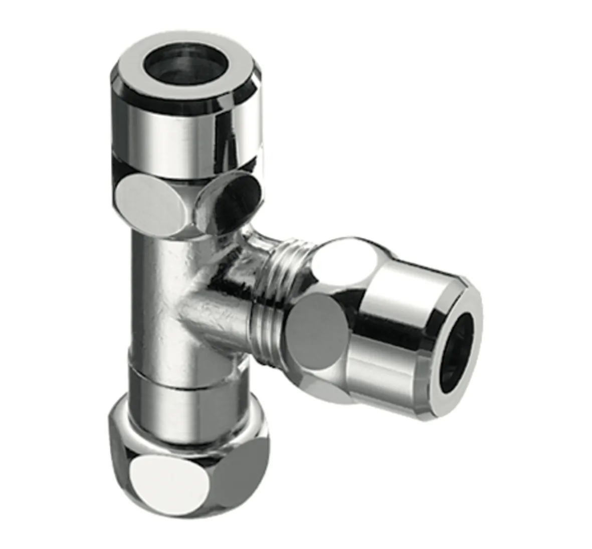 T-Stück, Überwurfmutter G 3/8 IG, 2x Ø 10 mm (DN 10 G 3/8 AG), chrom T-Stück, Überwurfmutter G 3/8 IG, 2x Ø 10 mm (DN 10 G 3/8 AG), chrom