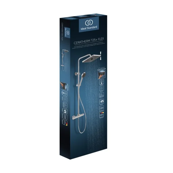 Ideal Standard Ceratherm T25+ Duschsystem mit eckiger Kopfbrause in Chrom Ideal Standard Ceratherm T25+ Duschsystem mit eckiger Kopfbrause in Chrom