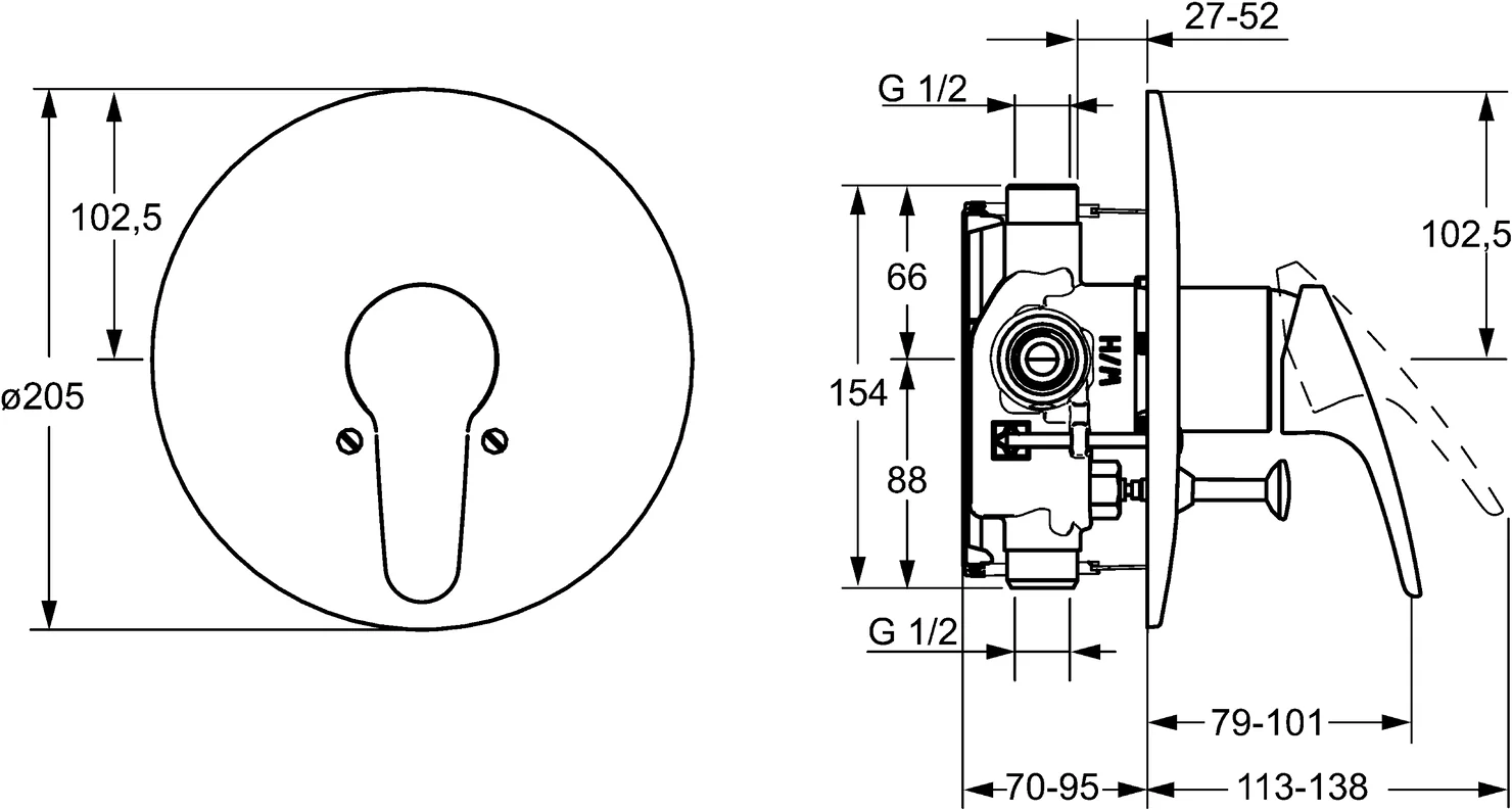 HansaMIX Einhebelmischer Fertigmontageset für Wanne/Brause Chrom