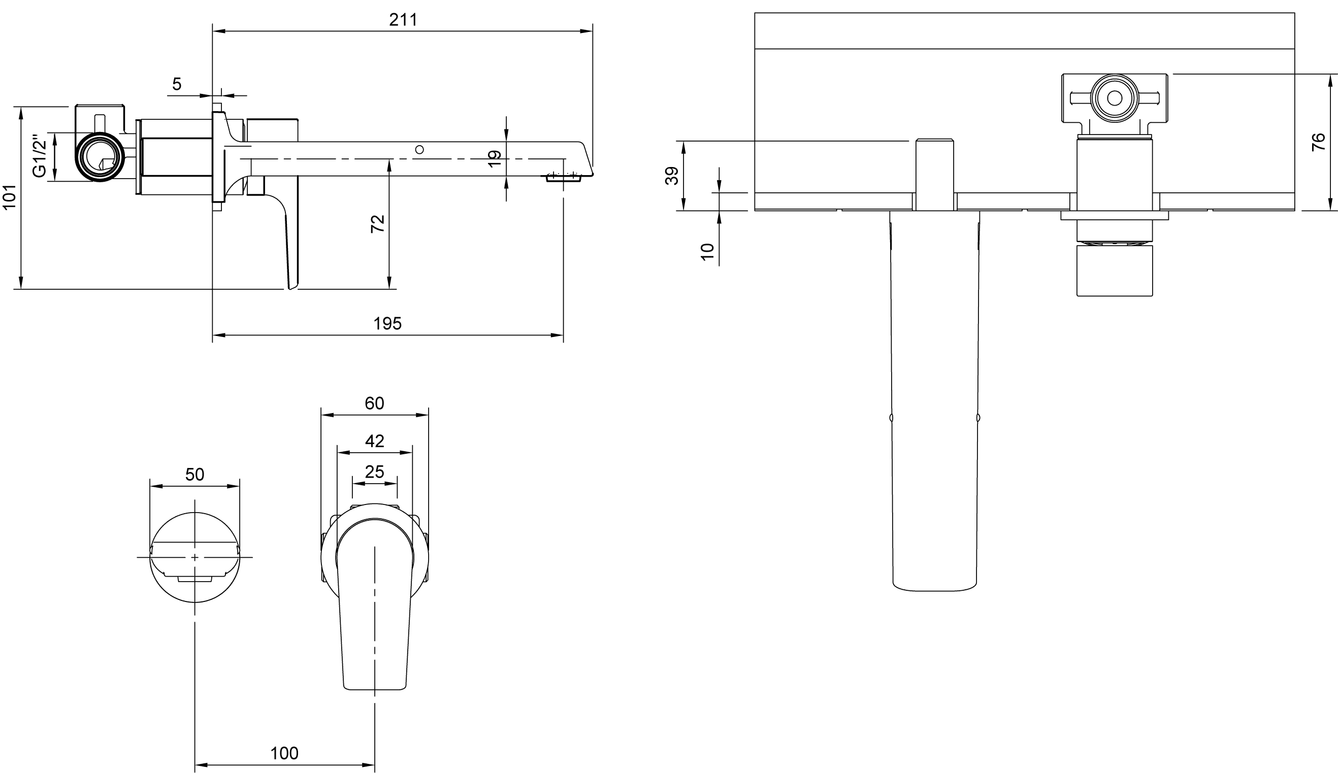 Einhand-Unterputz-Armatur „Liberty“ 21,1 cm Ausladung 195 mm in Chrom Einhand-Unterputz-Armatur „Liberty“ 21,1 cm Ausladung 195 mm in Chrom