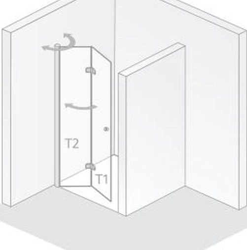 HSK teilgerahmte Drehfalttür pendelbar „Exklusiv 2.0“ Glas Carré, Profile Chromoptik (Alu Hochglanz poliert), Scharniere Premium Classic, B: 750 mm H: 2000 mm