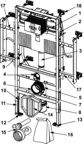 TECEprofil WC-Gerontomodul mit Uni-Spülkasten, Keramikbefestigung für 48 cm Sitzhöhe gemäß DIN 18040-1, Bauhöhe 1120 mm