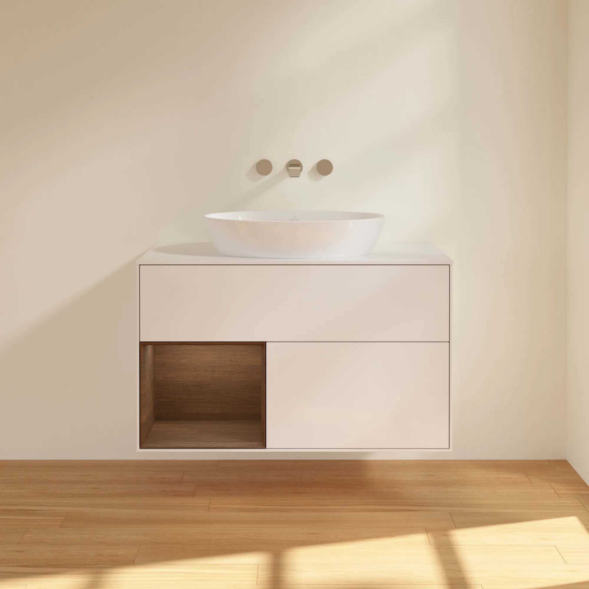 Villeroy & Boch Waschtischunterschrank „Finion“ für Schrankwaschtisch 1000 × 603 × 501 mm Glossy White Lacquer, ohne Hahnlochbohrung, für Becken mittig