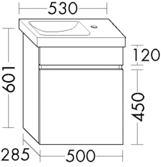 Waschtischunterschrank Sys30 PG1 Aqua von burgbad – 1 Tür, 1 Blende, 500 mm breit, 285 mm tief, 601 mm hoch