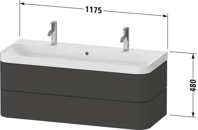 Duravit Waschtischunterschrank c-shaped Set wandhängend „Happy D.2 Plus“ 117,5 × 48 × 49 cm Graphit Supermatt Duravit Waschtischunterschrank c-shaped Set wandhängend „Happy D.2 Plus“ 117,5 × 48 × 49 cm Graphit Supermatt