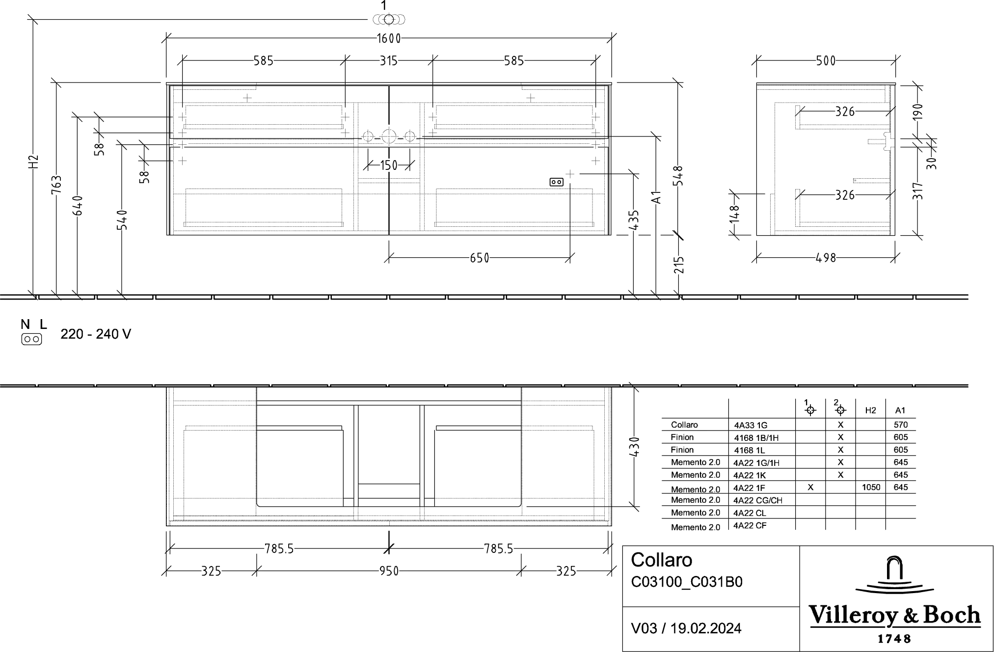 Villeroy & Boch Collaro Waschbeckenunterschrank C031B0, 1600 x 548 x 500 mm, Volcano Black Villeroy & Boch Collaro Waschbeckenunterschrank C031B0, 1600 x 548 x 500 mm, Volcano Black
