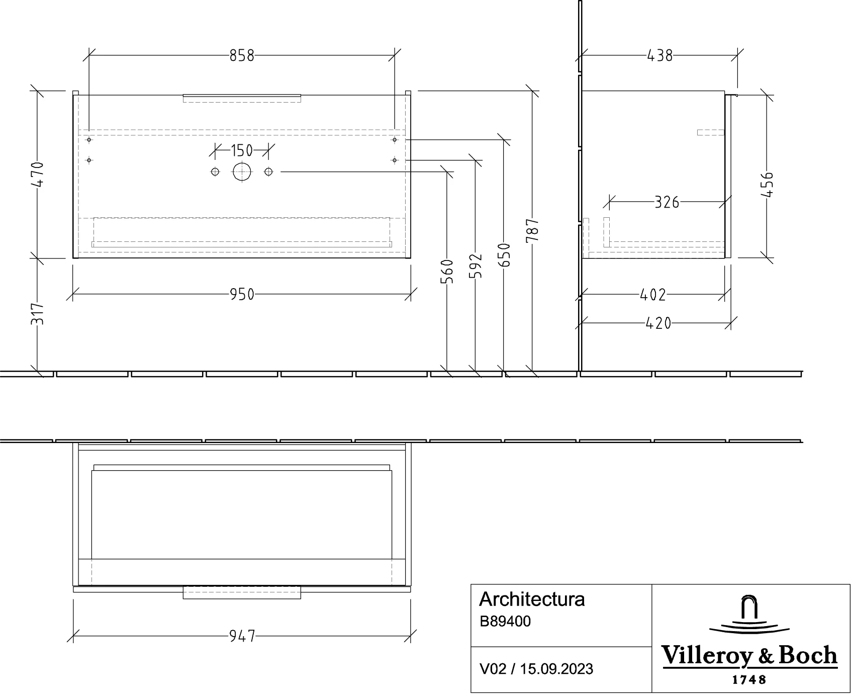 Villeroy & Boch Architectura Waschbeckenunterschrank B89400, 950x470x438 mm, Kansas Oak Villeroy & Boch Architectura Waschbeckenunterschrank B89400, 950x470x438 mm, Kansas Oak