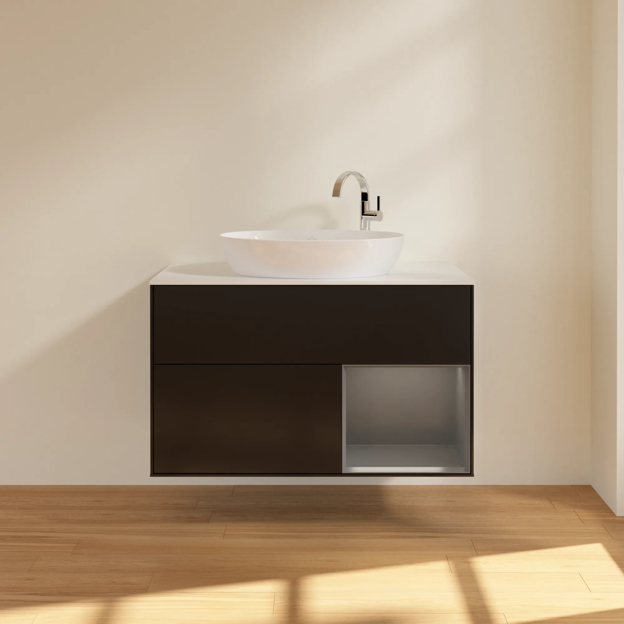 Villeroy & Boch Waschbeckenunterschrank Finion F90, 1000 x 603 x 501 mm, Black Matt Lacquer, mit Beleuchtung und SoftClosing