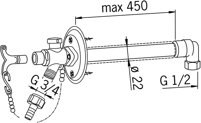 Hansa Gartenventil Hansa 6950 mit Sicherungseinrichtung DN15 Chrom