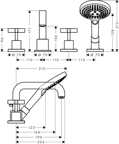 4-L.Wannenarmatur Axor Citterio F-Set f.Wannenrand m.Kreuzgriff chrom 4-L.Wannenarmatur Axor Citterio F-Set f.Wannenrand m.Kreuzgriff chrom