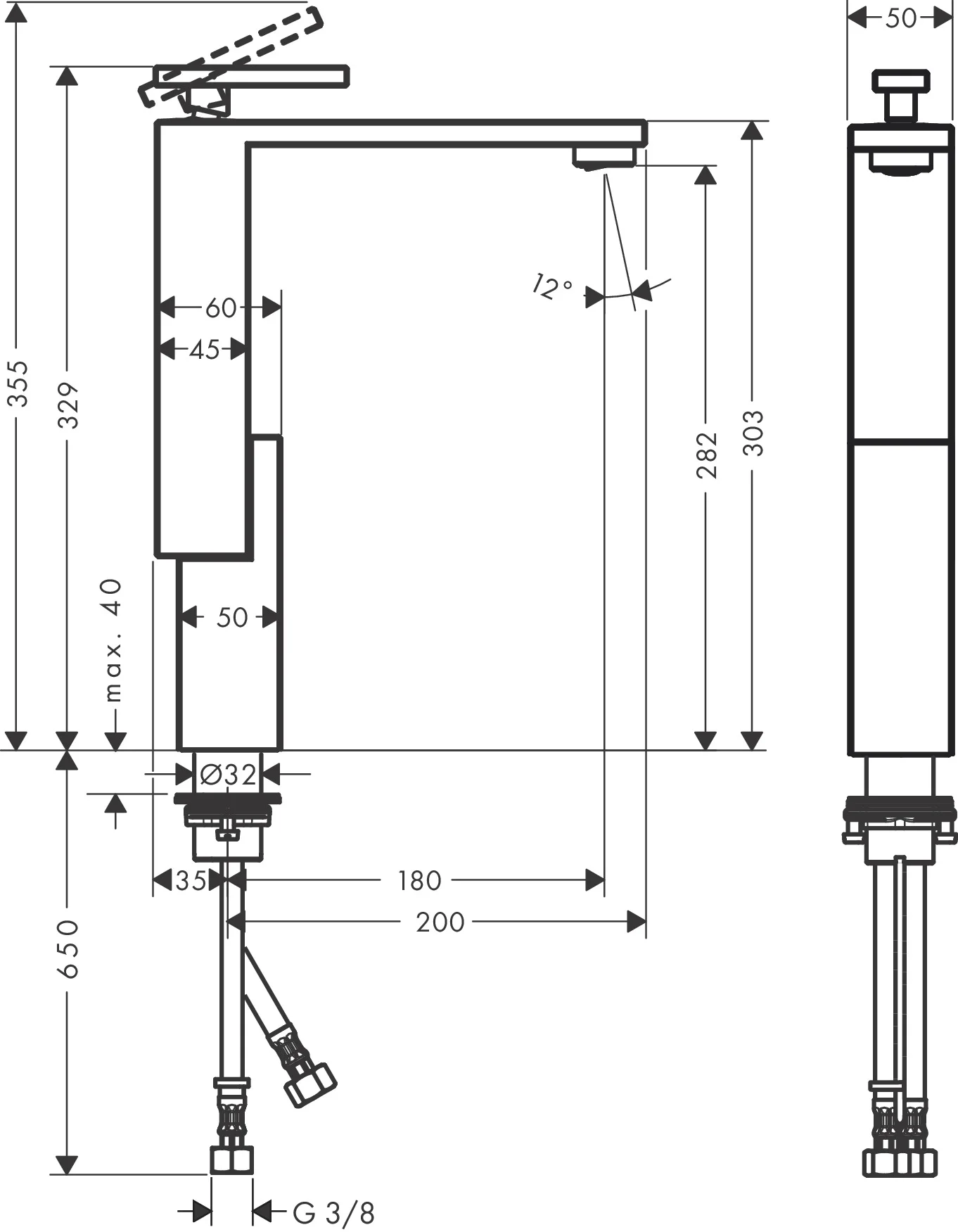 Hansgrohe AXOR Edge Einhebel-Waschtischmischer 280, Diamantschliff chrom, Ausladung 180 mm, Auslaufhöhe 282 mm