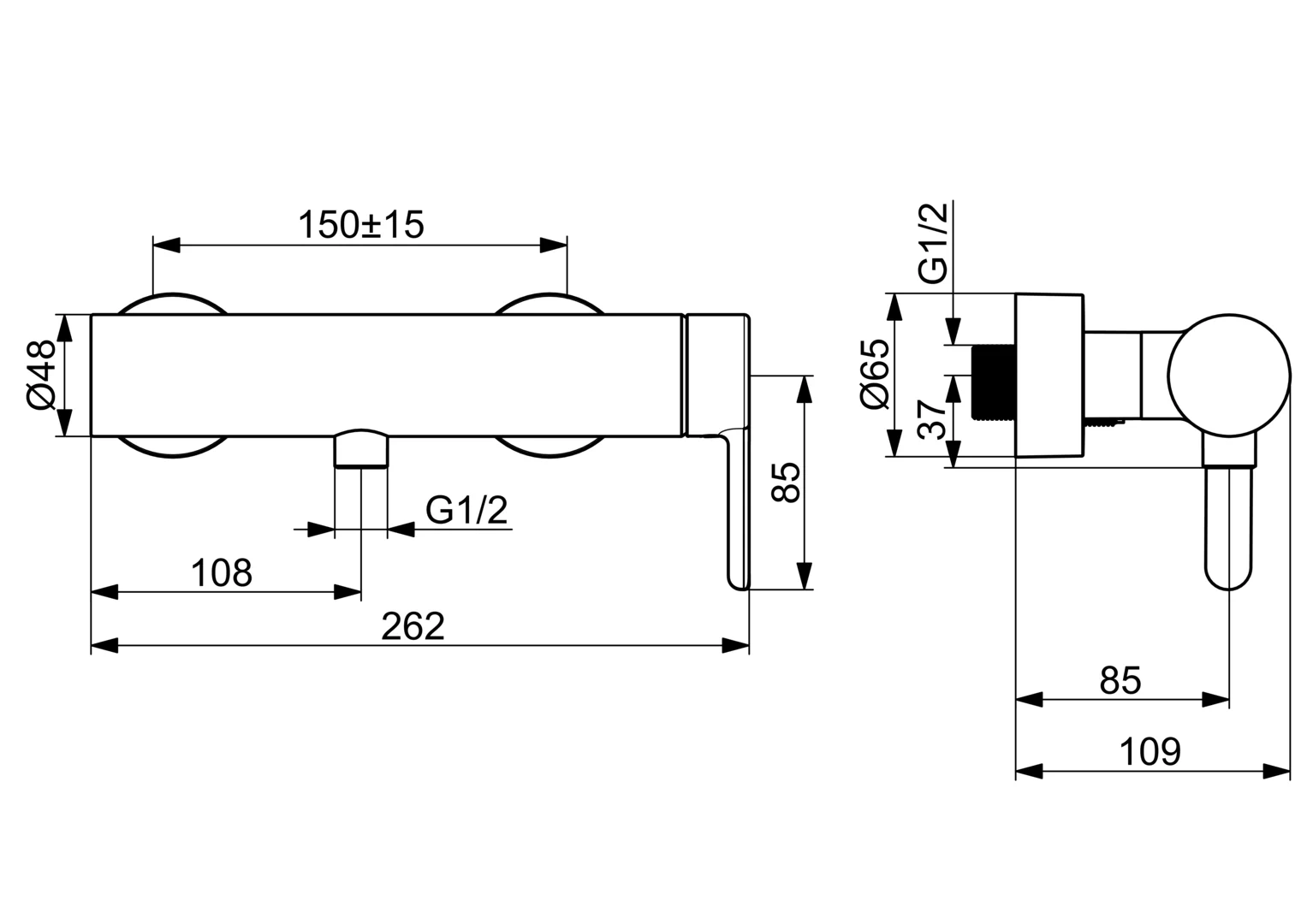 HansaDESIGNO Style Duscharmatur Wandmontage Einhebelmischer Chrom