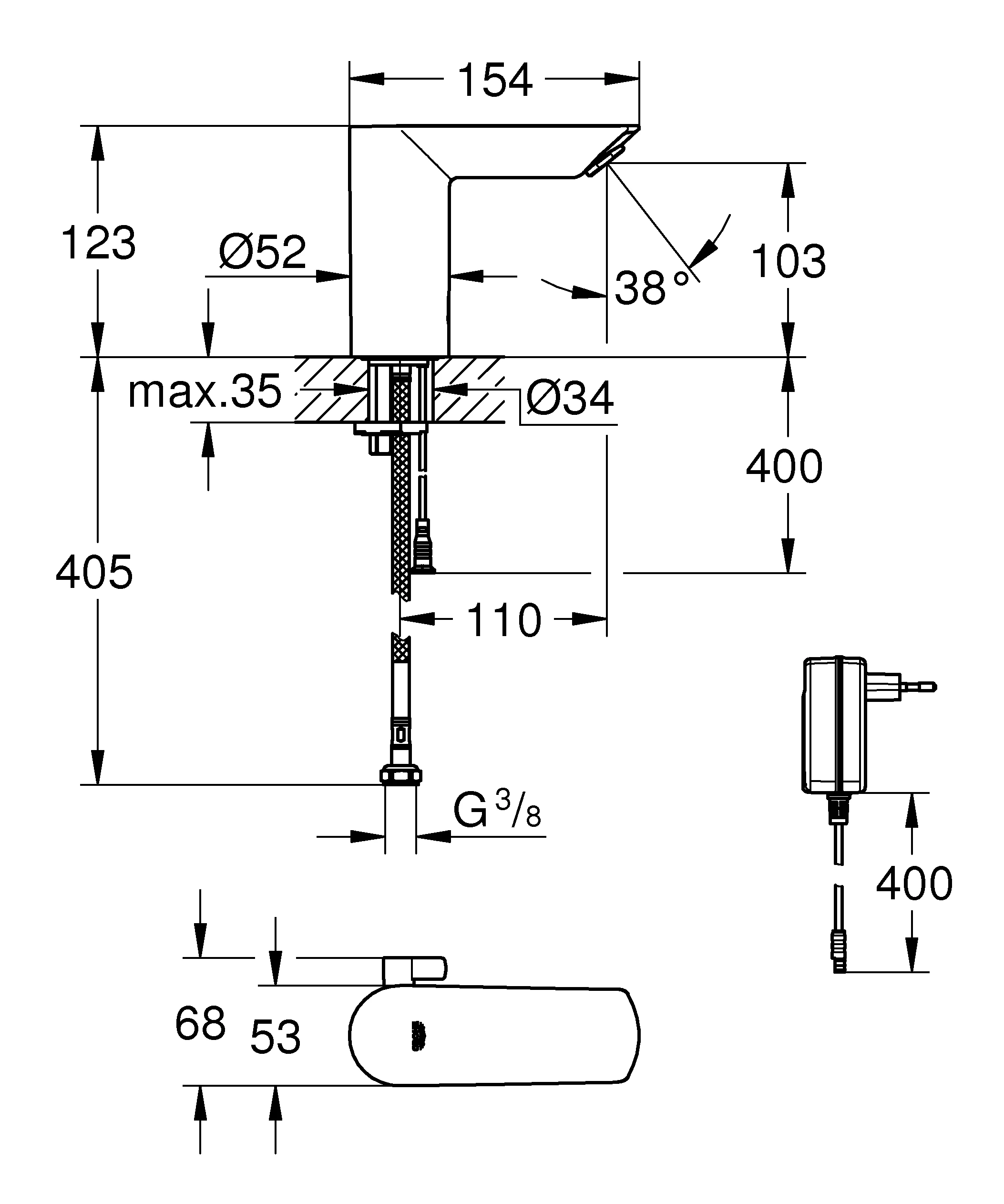 Infrarot-Elektronik für Waschtisch Bau Cosmopolitan E 36453, mit Mischung, mit Steckertrafo, getrennte innenliegende Wasserwege – kein Kontakt mit Blei oder Nickel, chrom