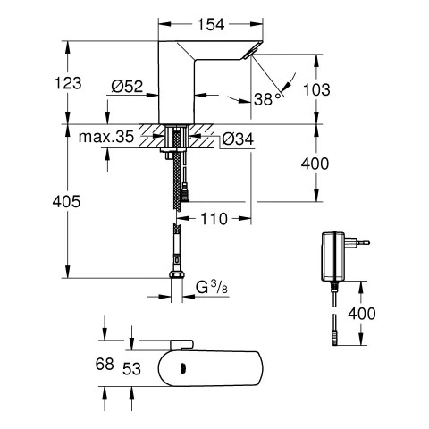 Infrarot-Elektronik für Waschtisch Bau Cosmopolitan E 36453, mit Mischung, mit Steckertrafo, getrennte innenliegende Wasserwege – kein Kontakt mit Blei oder Nickel, chrom Infrarot-Elektronik für Waschtisch Bau Cosmopolitan E 36453, mit Mischung, mit Steckertrafo, getrennte innenliegende Wasserwege – kein Kontakt mit Blei oder Nickel, chrom