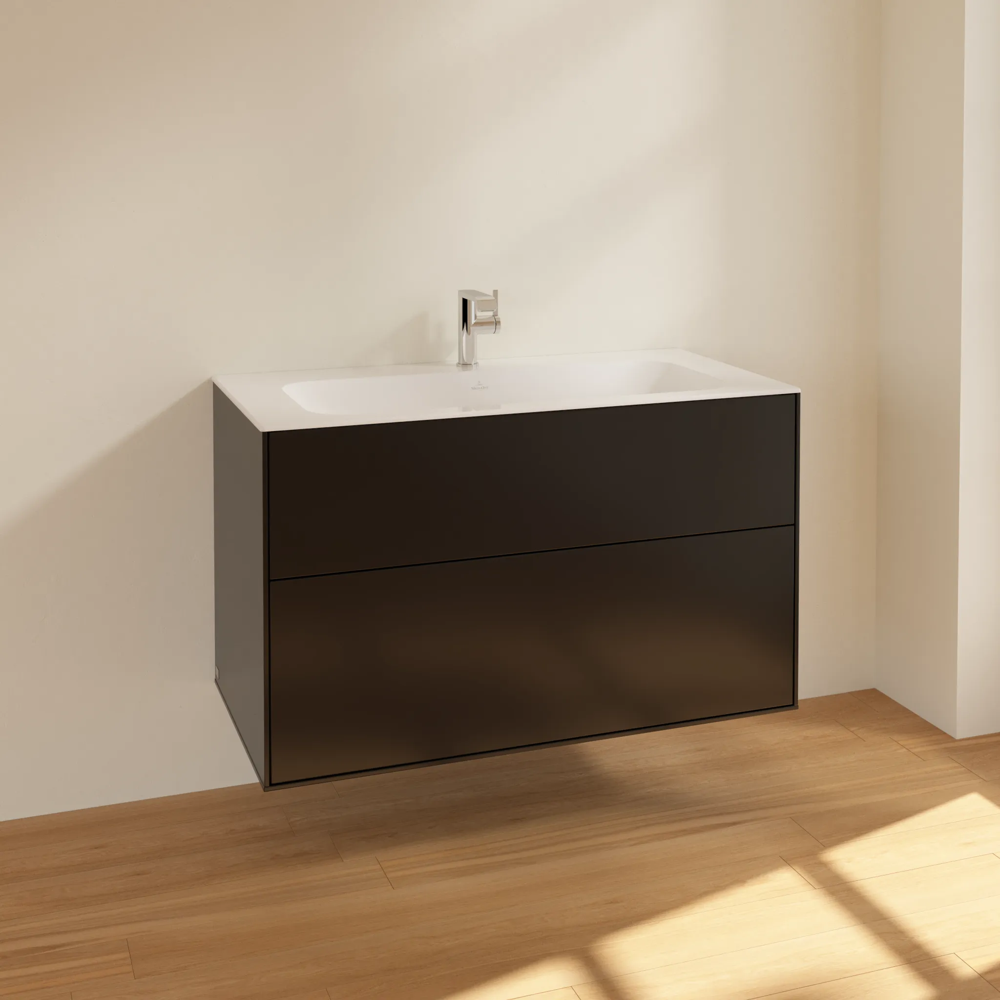 Villeroy & Boch Waschbeckenunterschrank Finion F02, 996x591x498 mm, Black Matt Lacquer, mit SoftClosing und Push-to-open Funktion