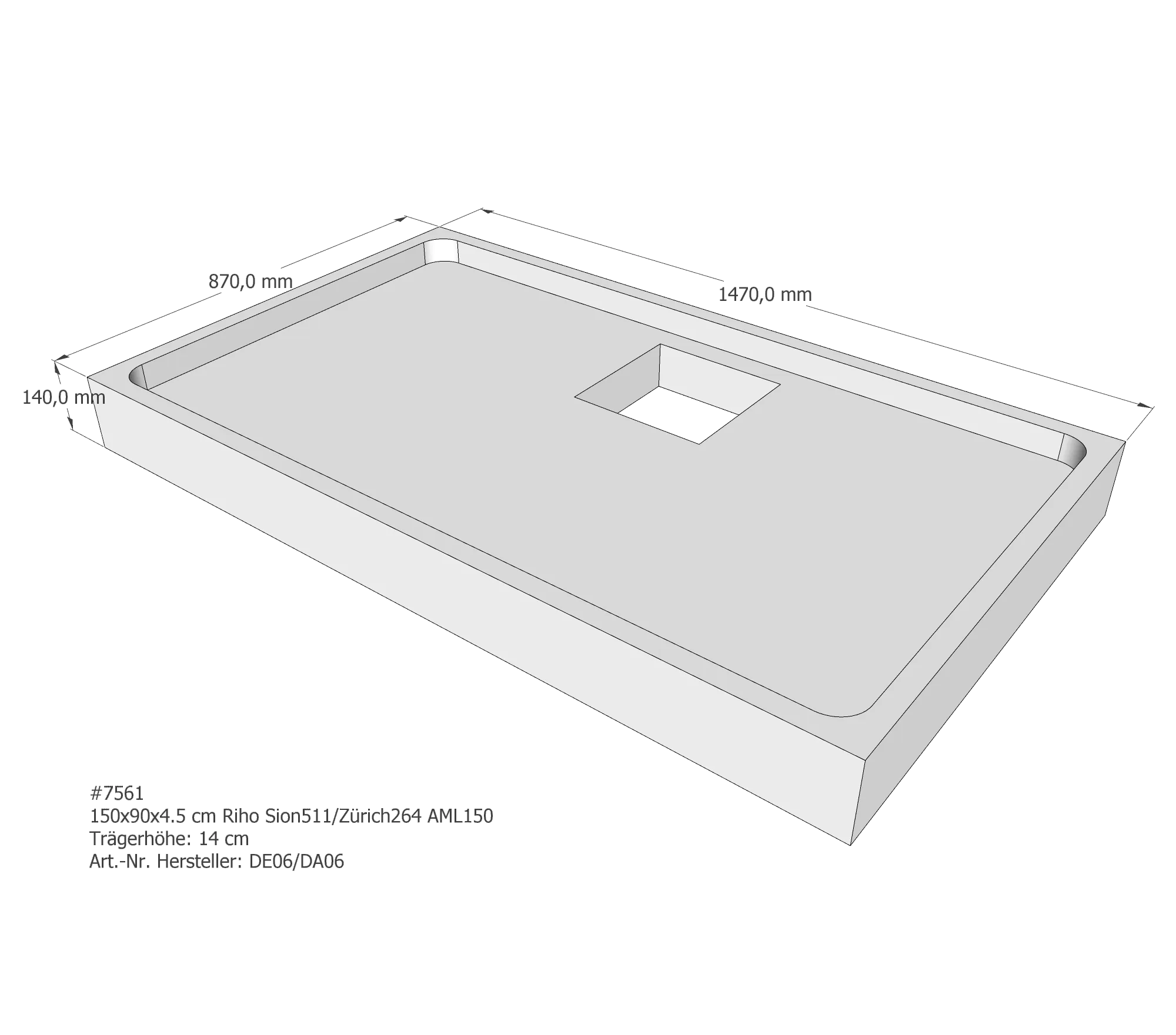 Duschwannenträger passend für Riho Sion 150 × 90 × 4,5 cm
