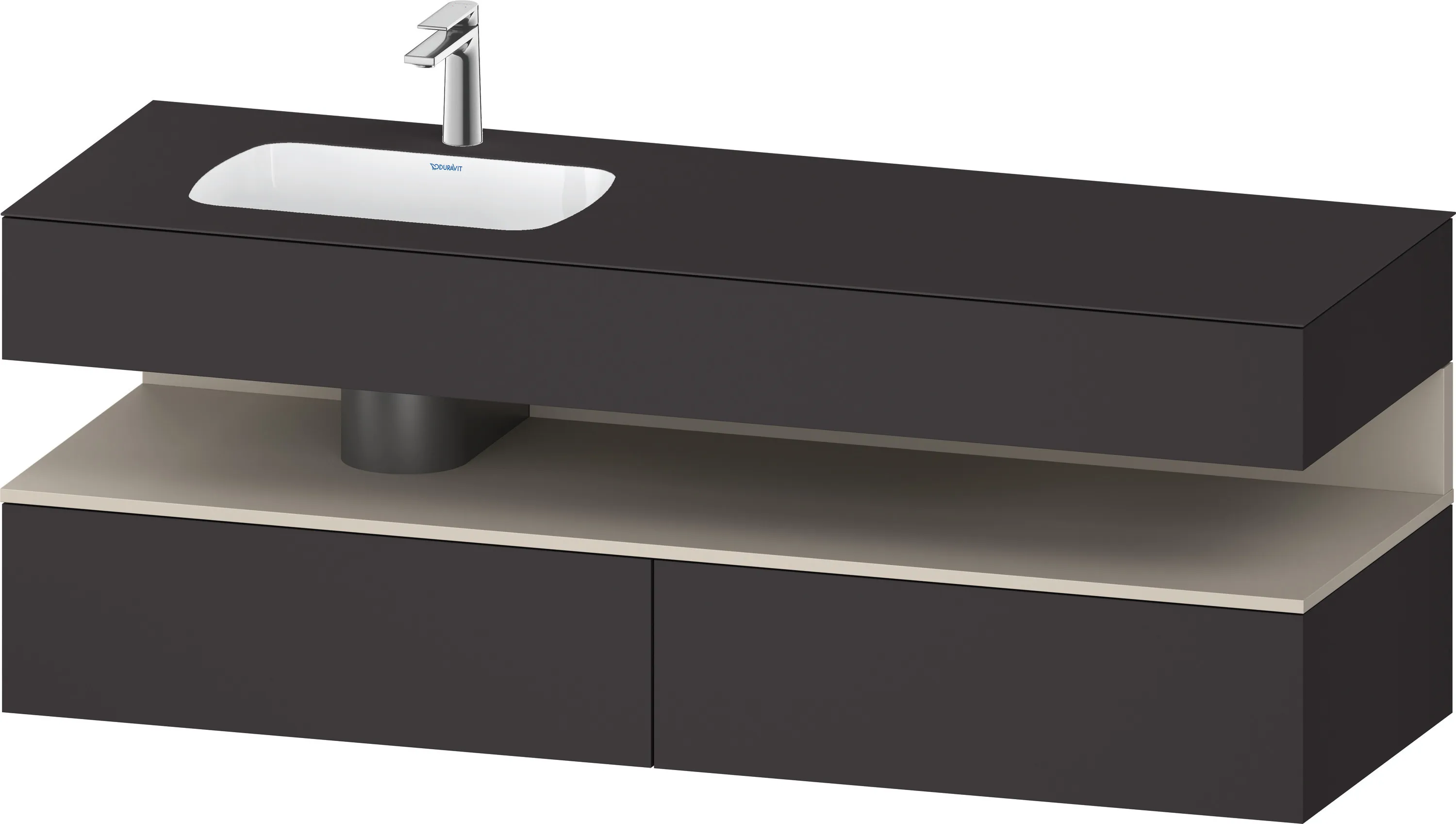 Einbauwaschtisch mit Konsolenwaschtischunterbau „Qatego“ 160 × 50 × 60 cm, ohne Beleuchtung