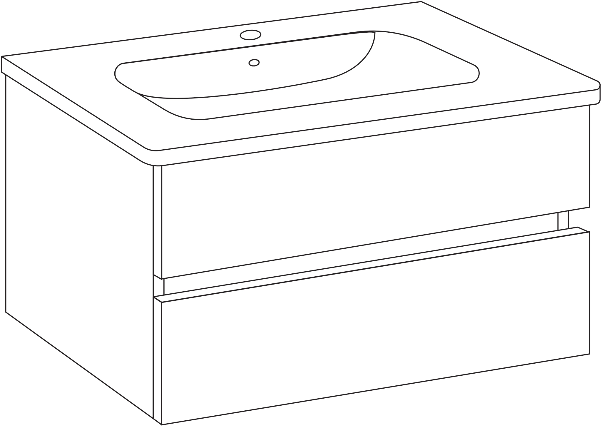 Sanipa Keramik-Waschtisch-Waschtischunterschrank mit Waschtischunterschrank „Solo One“ 950 × 555 × 450 mm in Eiche Tabak