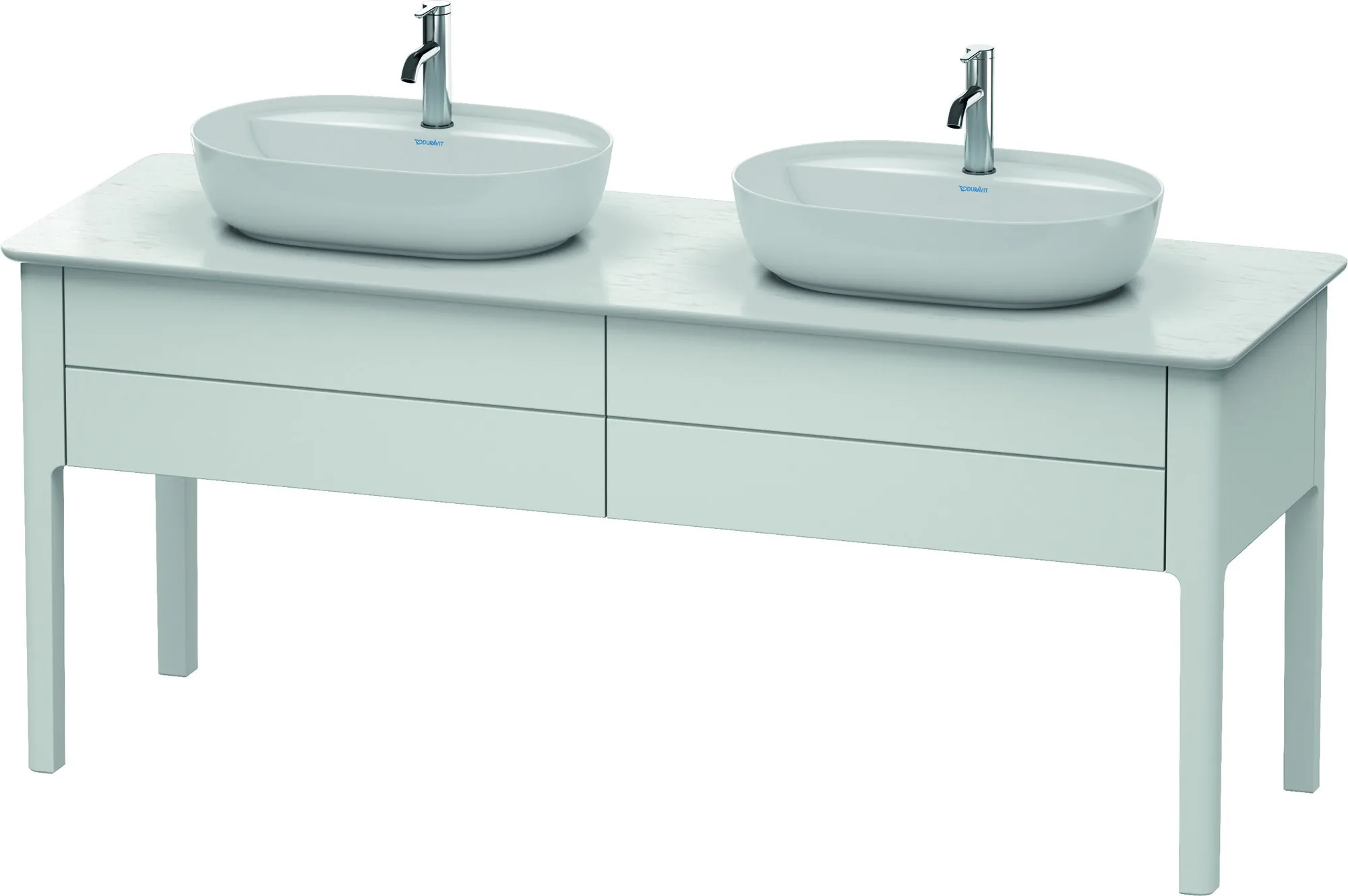 Duravit Waschtischunterschrank bodenstehend „Luv“ 173,3 × 74,3 × 57 cm Weiß Seidenmatt Becken: links und rechts / Front- & Korpusfarbe: Weiß Seidenmatt / Größe: 173,3 × 57 × 74,3 cm / Schubladen: 2