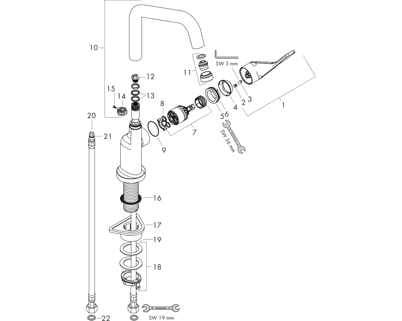 Spültischmischer Axor Citterio chrom mit Schwenkauslauf