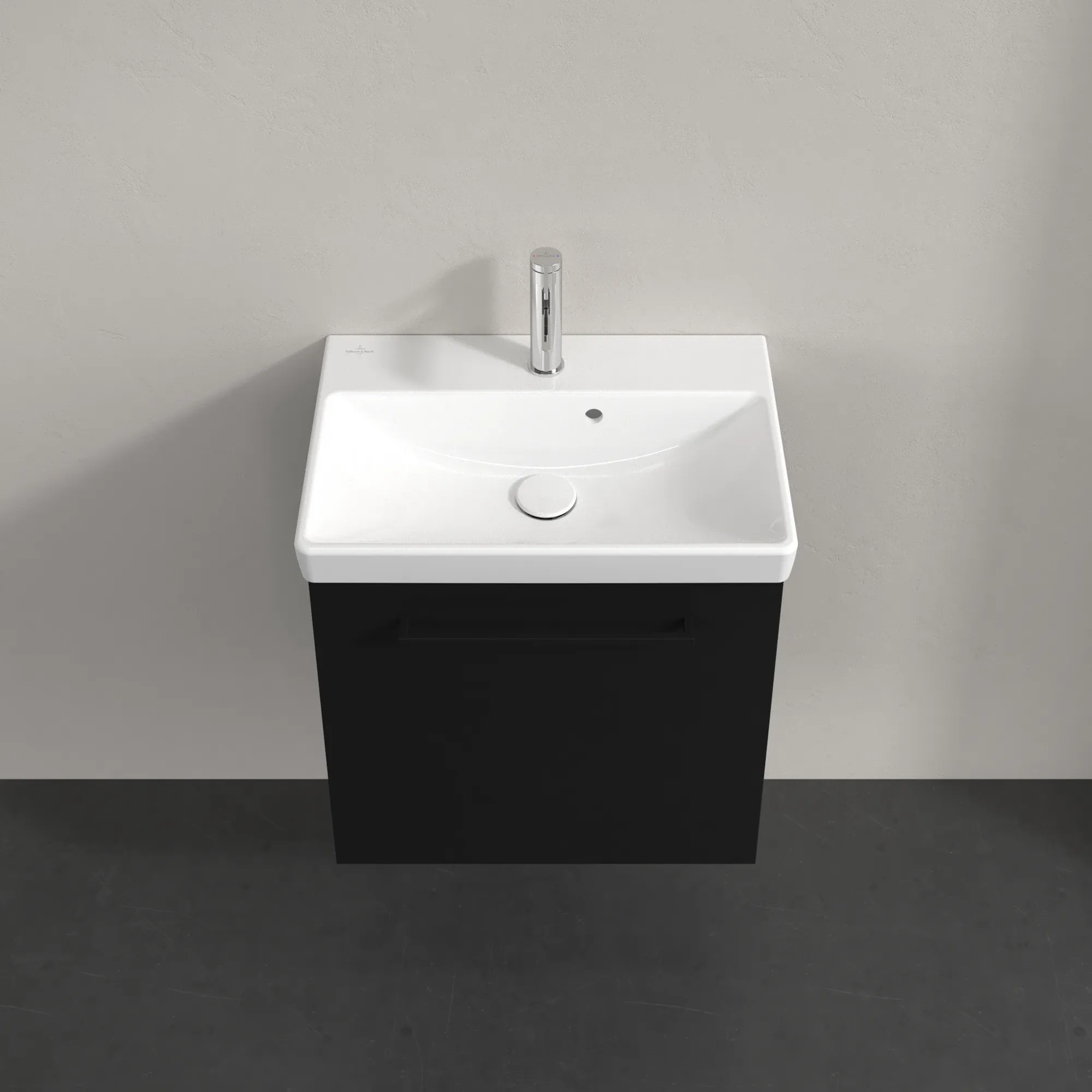 Villeroy & Boch Waschtischunterschrank mit Tür „Avento“ für Schrankwaschtisch 530 × 514 × 352 mm Volcano Black, Anschlag rechts, Soft Closing, 1 Tür