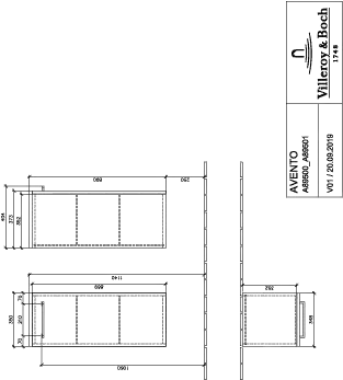 Villeroy & Boch Seitenschrank „Avento“ 35 × 89 × 37,3 × 37,3 cm in Crystal Grey, Anschlag links, Soft Closing, 1 Tür