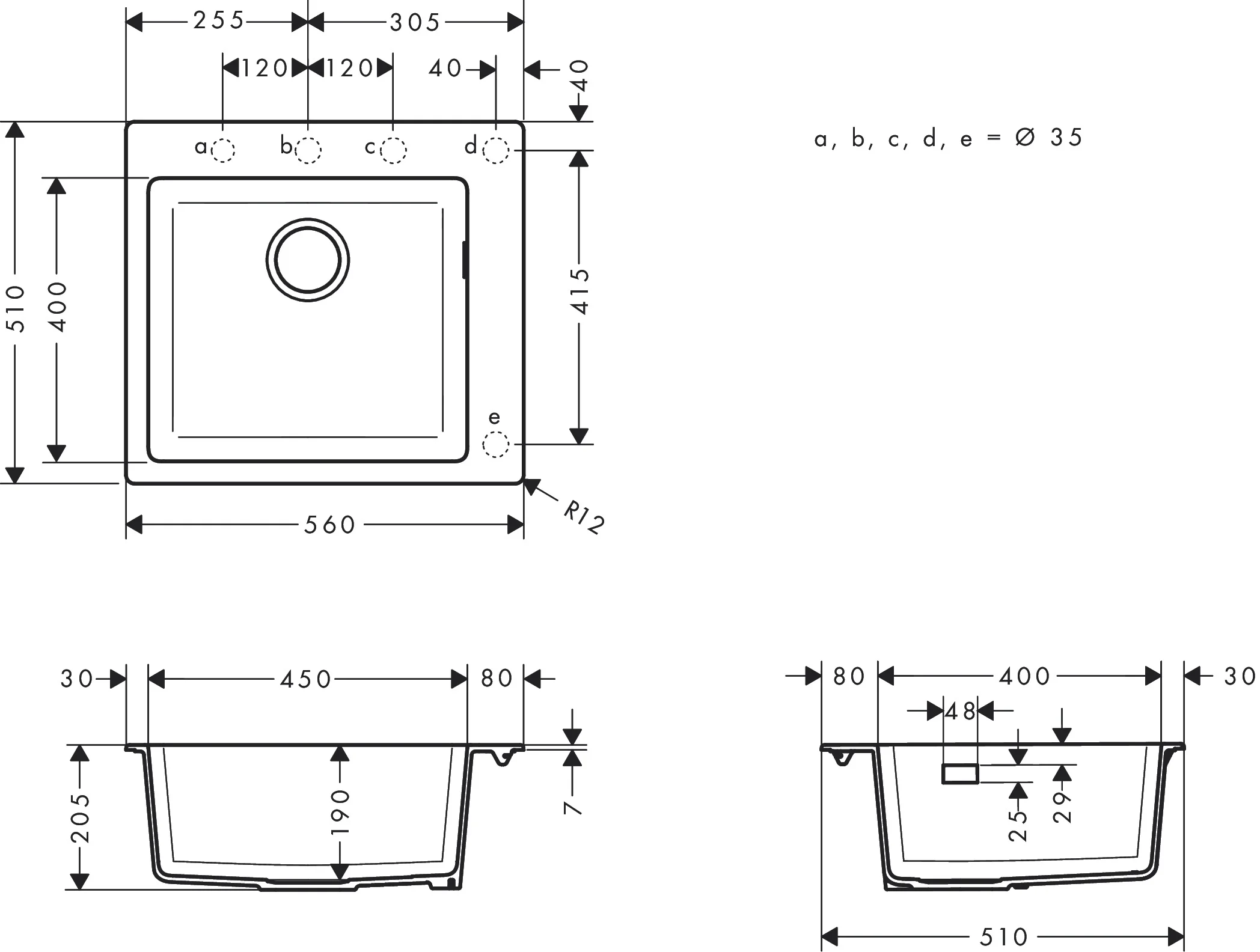 Hansgrohe Einbauspüle S51 Steingrau, 540 x 490 mm, Beckentiefe 190 mm, Aufbau, SilicaTec Material