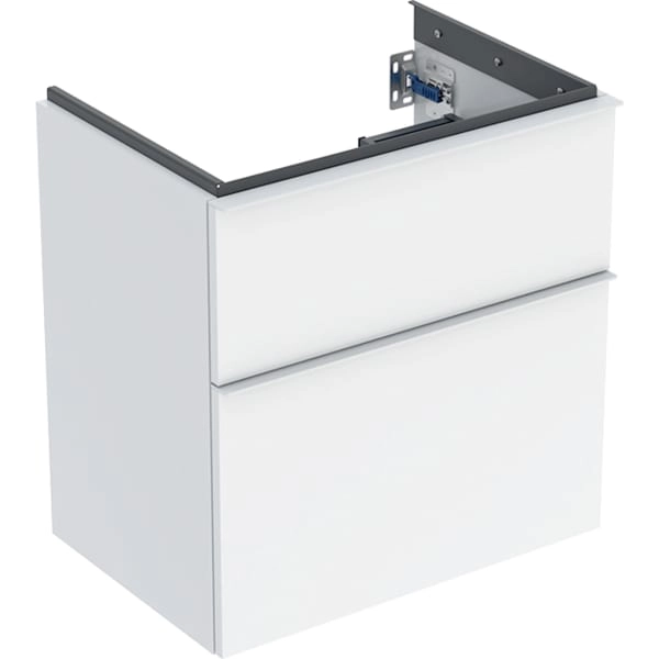 iCon Unterschrank für Waschtisch, mit zwei Schubladen, verkürzte Ausladung: Breite Waschtisch=60cm, Korpus und Front: weiß / lackiert hochglänzend, Griff: weiß / pulverbeschichtet matt