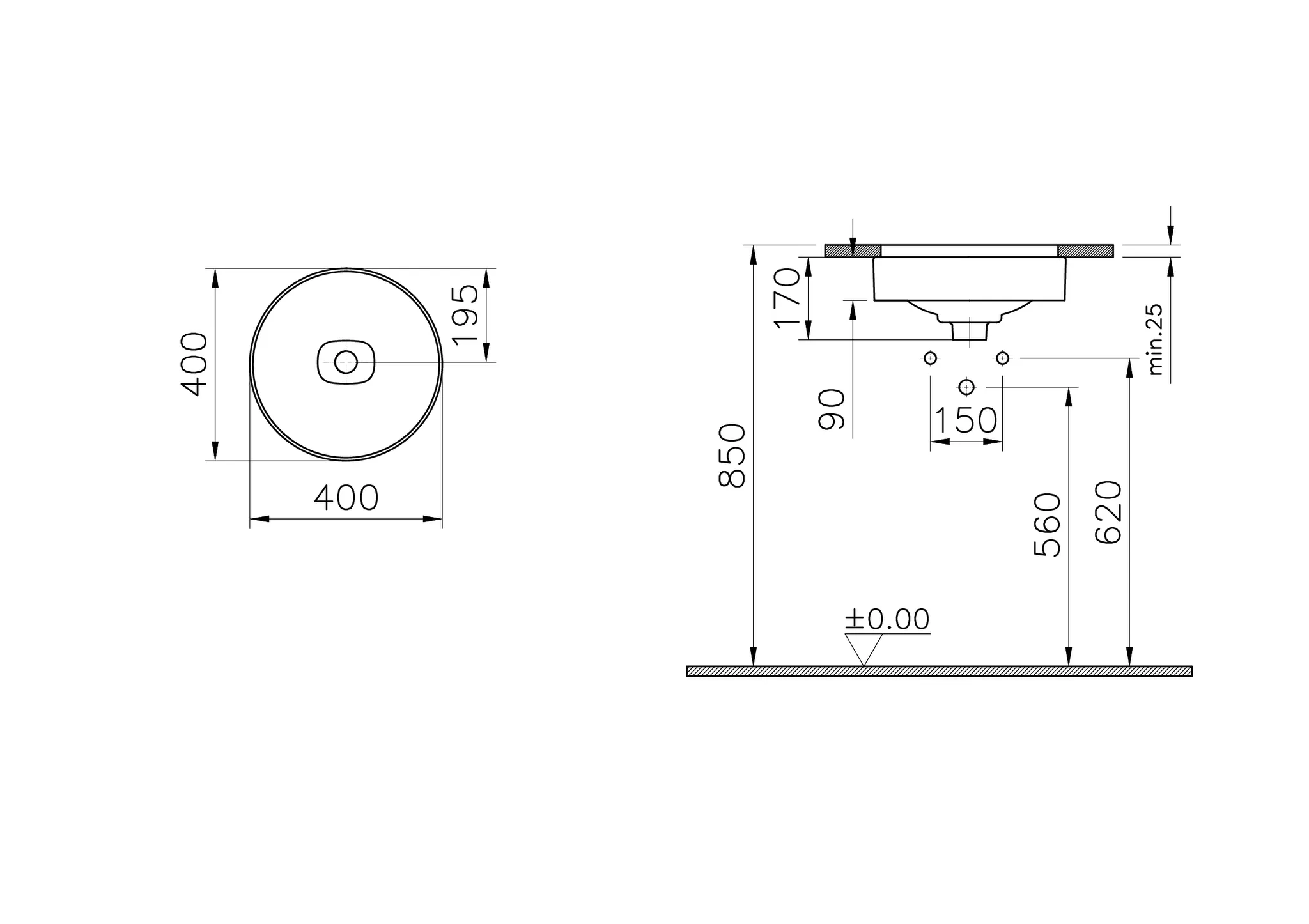 VitrA New Metropole Unterbauwaschtisch rund 40 cm ohne Überlaufschlitz Weiß Hochglanz VitrA New Metropole Unterbauwaschtisch rund 40 cm ohne Überlaufschlitz Weiß Hochglanz