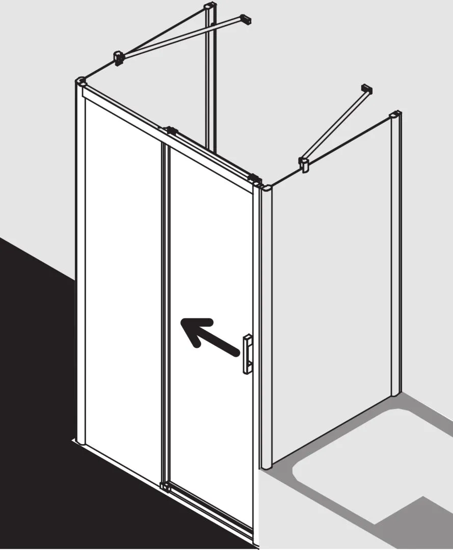 Kermi Duschtür Gleittür 2-teilig bodenfrei mit Festfeld links für Nische und Ecke „PEGA“ Glas Klar, Profile Silber Hochglanz, BV: 970 - 1000 mm GAK: 960 - 980 mm WE: 970 - 1000 mm H: 1850 mm