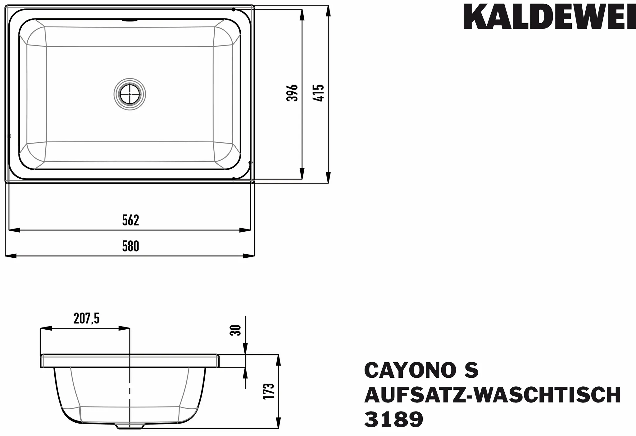 Aufsatzwaschtisch „Cayono S“ 58 × 41,5 cm, ohne Hahnlochbohrung Aufsatzwaschtisch „Cayono S“ 58 × 41,5 cm, ohne Hahnlochbohrung