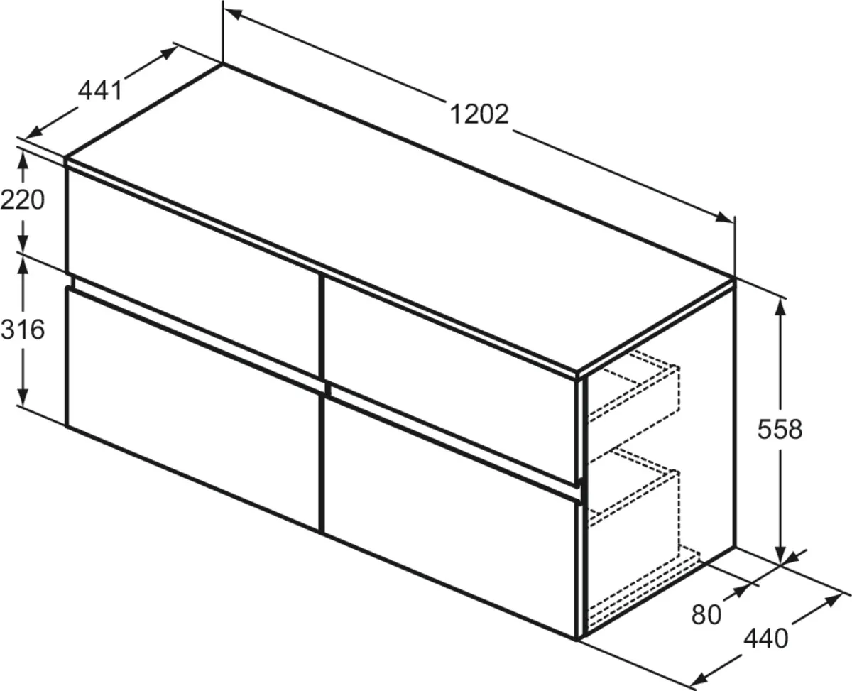 Ideal Standard Waschtischunterschrank „Finesse“ 120,2 × 55,8 × 44 cm Eiche weiß Ideal Standard Waschtischunterschrank „Finesse“ 120,2 × 55,8 × 44 cm Eiche weiß