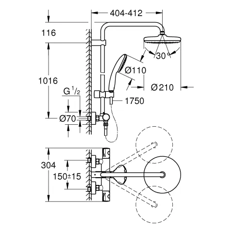Duschsystem Tempesta 210 26811_1, mit Thermostat, Wandmontage, Kopfbrause Tempesta 210, Brauseboden weiß, Strahlart: Rain, Handbrause Tempesta 110, Strahlart: Rain, Water Saving, (28 410), Maximaler Durchfluss (bei 3 bar): 8.7 l/min, chrom Duschsystem Tempesta 210 26811_1, mit Thermostat, Wandmontage, Kopfbrause Tempesta 210, Brauseboden weiß, Strahlart: Rain, Handbrause Tempesta 110, Strahlart: Rain, Water Saving, (28 410), Maximaler Durchfluss (bei 3 bar): 8.7 l/min, chrom