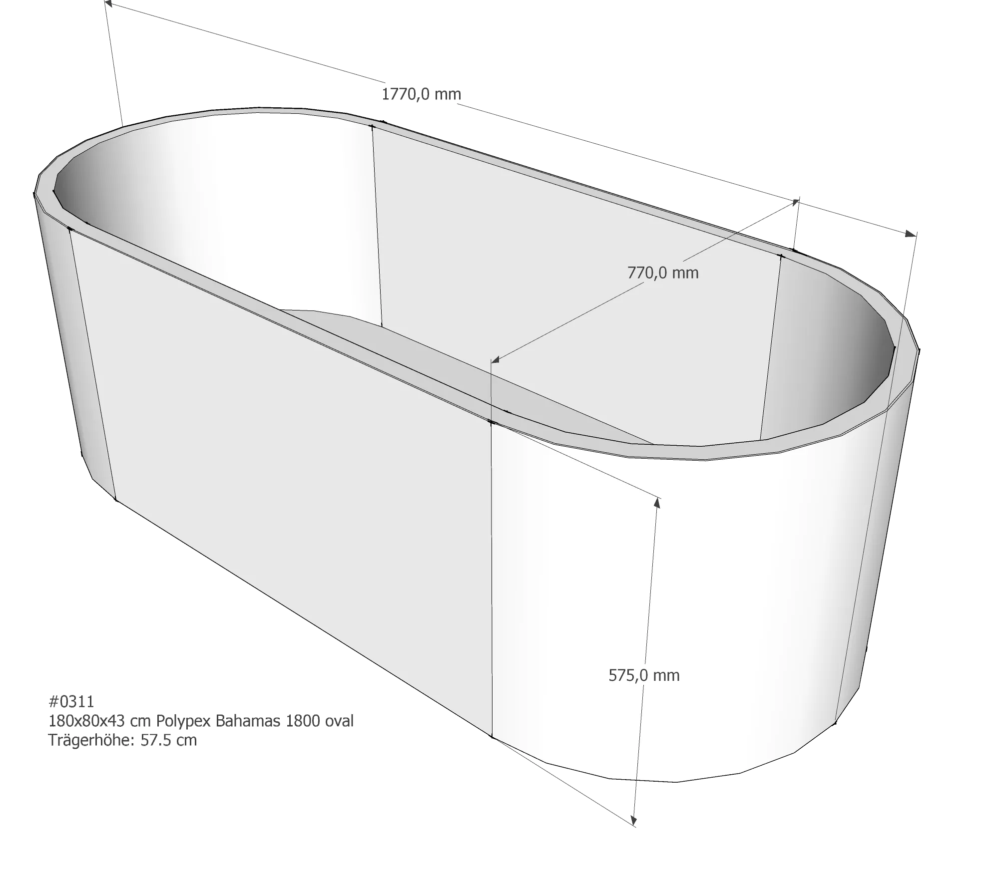 Badewannenträger passend für Polypex Bahamas 1800 180 × 80 × 43 cm