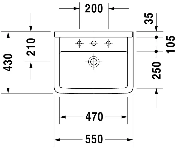 Wandwaschtisch „Starck 3“, mit Überlauf, Hahnlochposition mittig Wandwaschtisch „Starck 3“, mit Überlauf, Hahnlochposition mittig