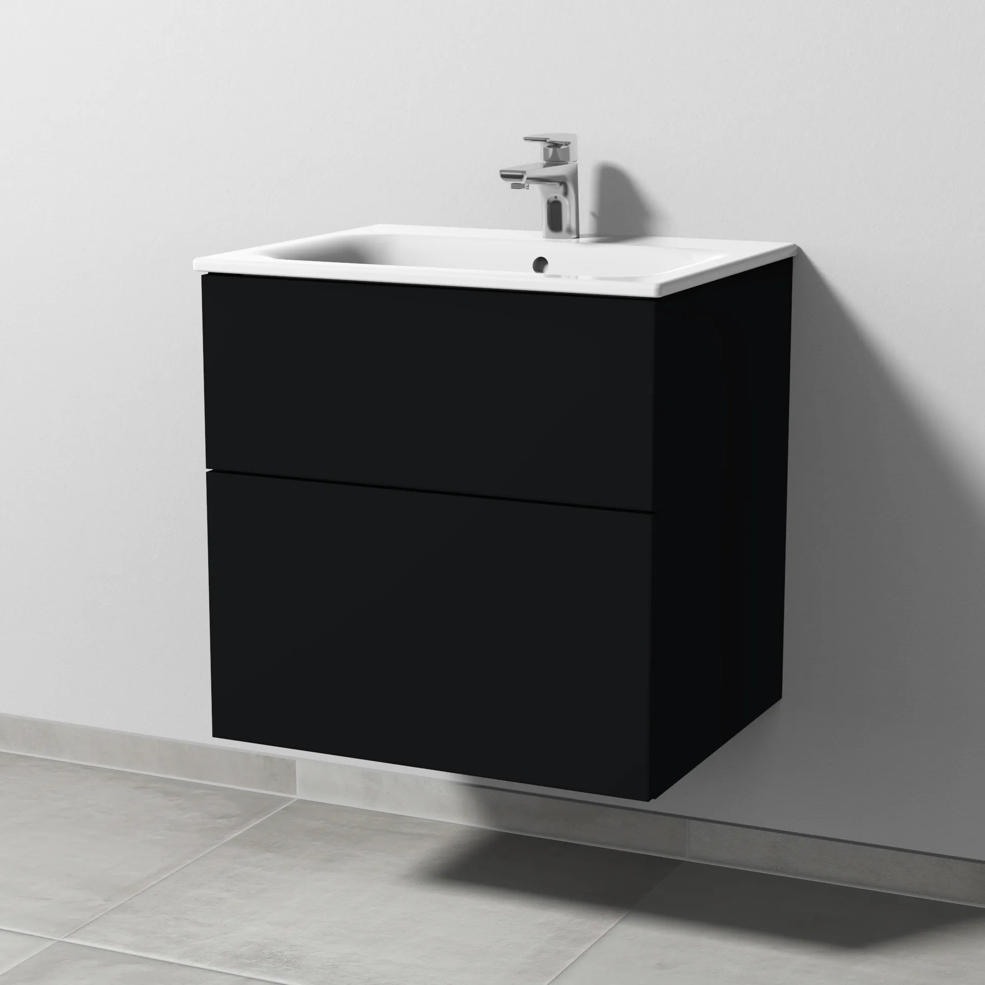 Sanipa Waschtischunterschrank „3way“ passend zu Keramik-Waschtische Renova Plan Slim von Geberit 585 × 582 × 472 mm in Schwarz (matt)