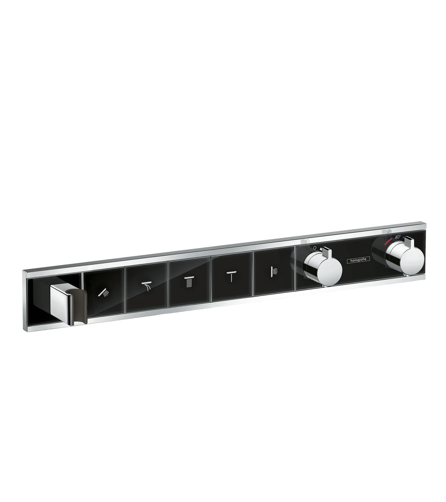 Hansgrohe RainSelect Thermostat Unterputz, 5 Verbraucher, schwarz/chrom, mit integriertem Brausehalter und Tasten für Handbrause, Schwall, Rain groß, MonoRain, Seitenbrause