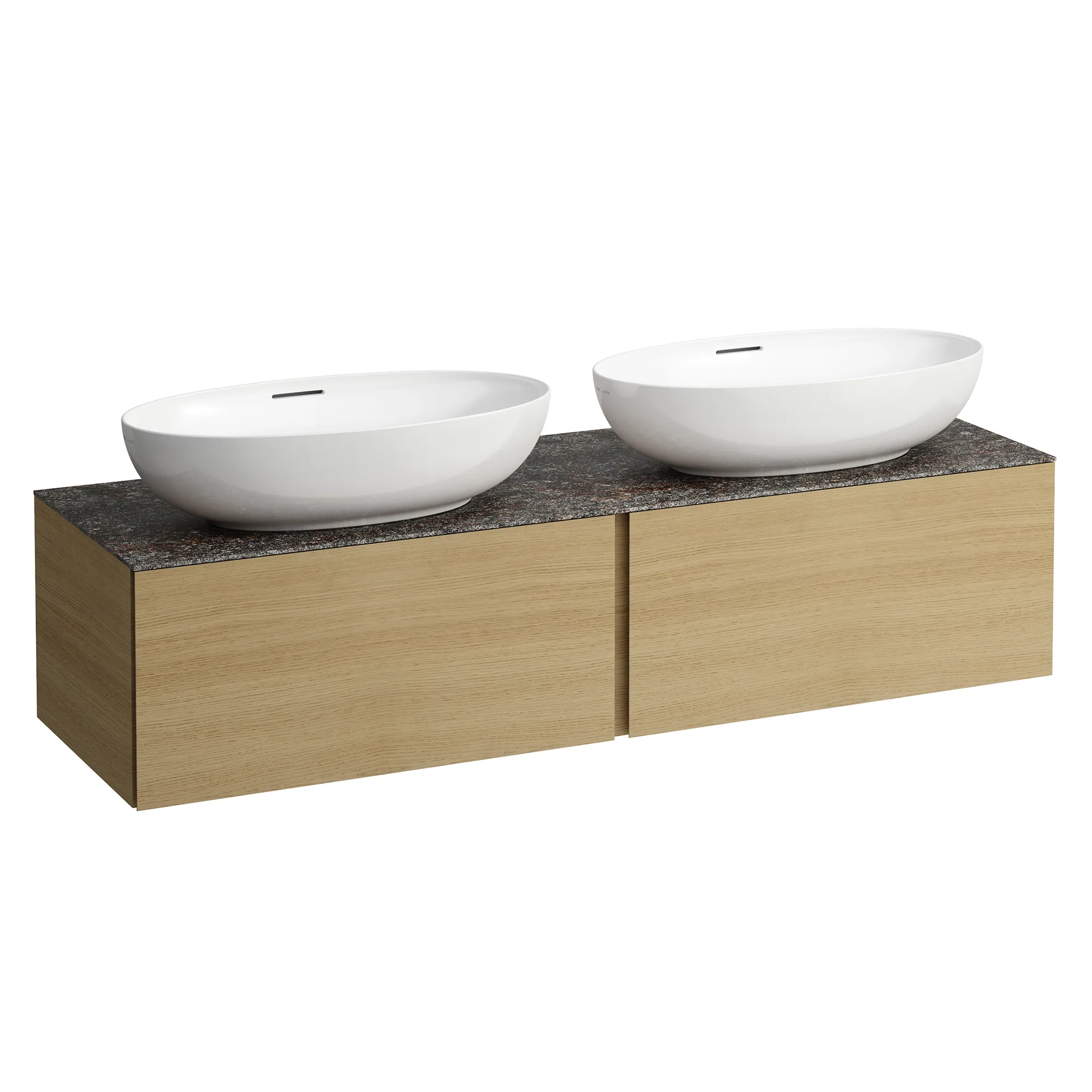 Laufen Waschtischunterschrank „Ilbagnoalessi“ 1600 × 370 × 500 mm Eiche hell, mit Hahnlochbohrung, links und rechts Laufen Waschtischunterschrank „Ilbagnoalessi“ 1600 × 370 × 500 mm Eiche hell, mit Hahnlochbohrung, links und rechts