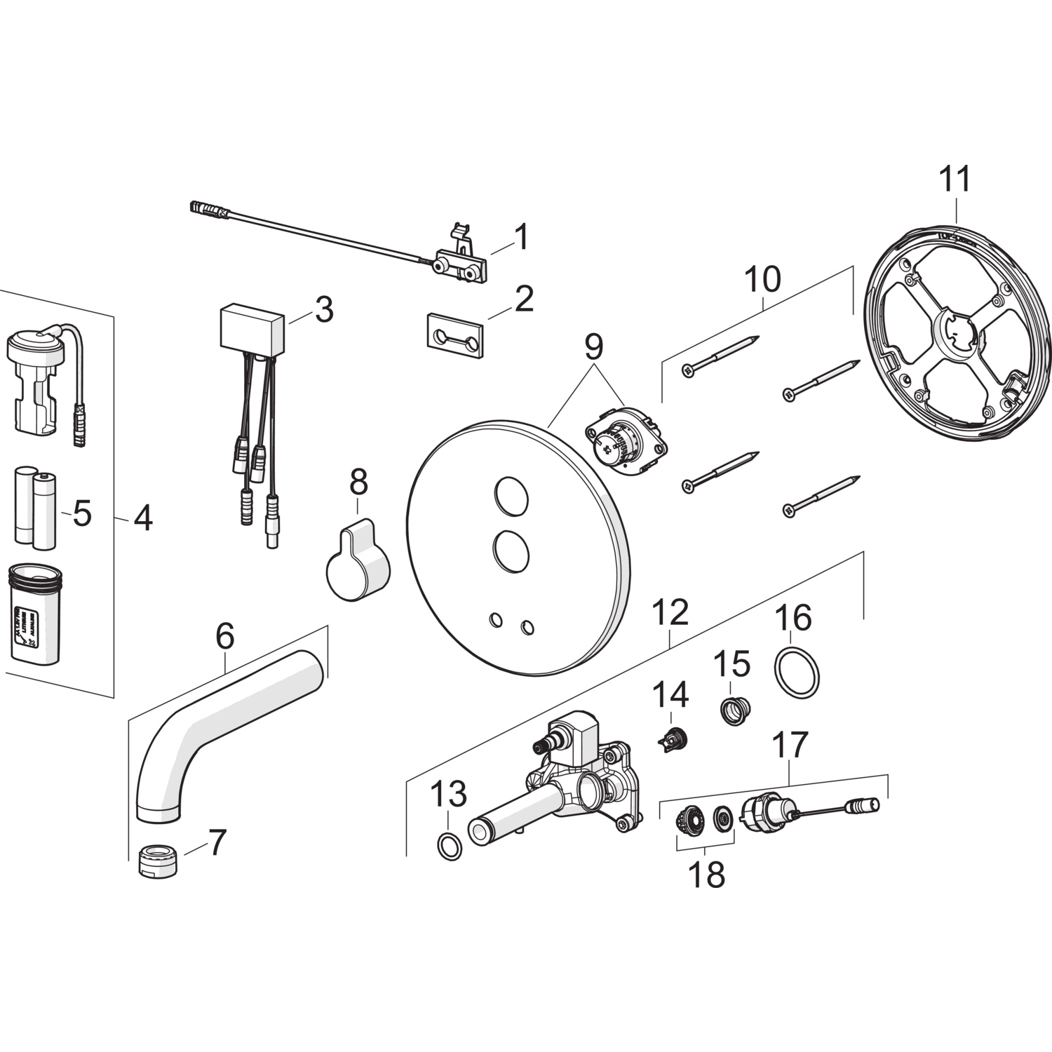 HA Fertigset für Waschtisch-Batterie HANSAELECTRA 8181 Rosette rund 3 V, Bluetooth Ausladung 245 mm Chrom