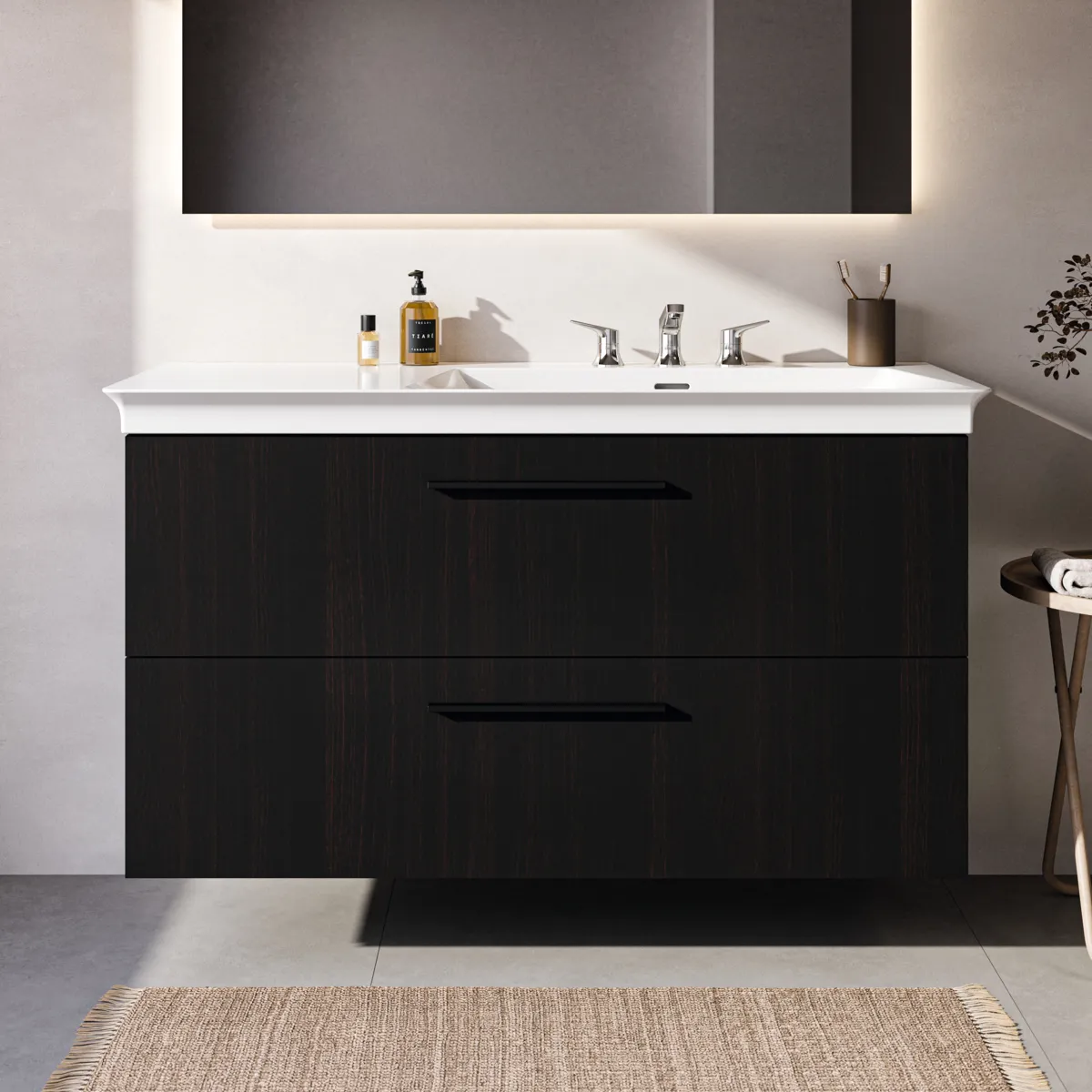 Möbelwaschtischunterschrank i.life B 2 Auszüge Siphonausschnitt auf der rechten Seite 1200x505x630mm Weiß matt